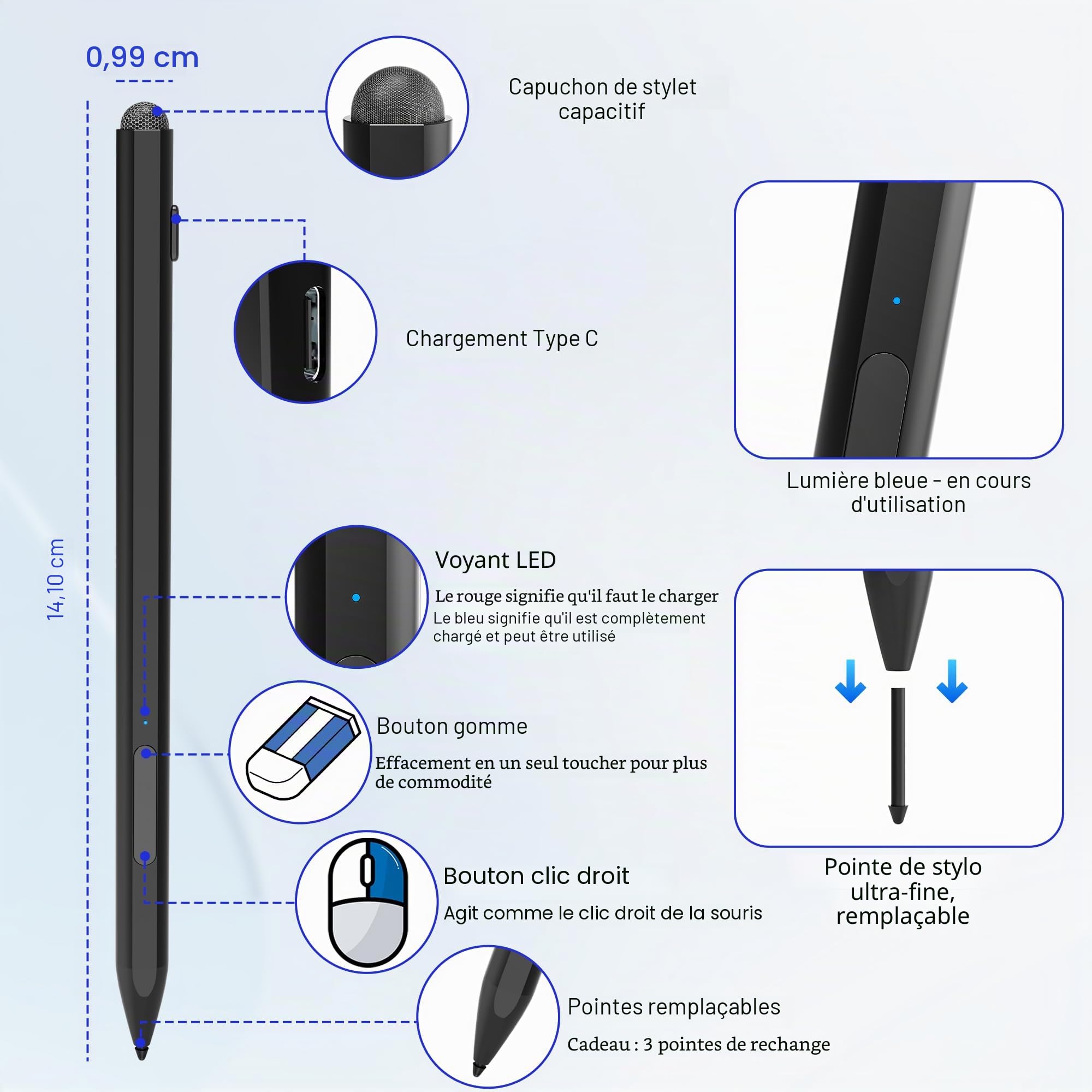 Microsoft Surface Pen, Stylet Surface pour Surface Pro 11/10/9/X/8/7/6/5/4/3, Surface Go 4/3/2/1, Surface Laptop/Studio/Book 4/3/2/1 Stylet avec rejet de la Paume, Sensibilité à la Pression 4096