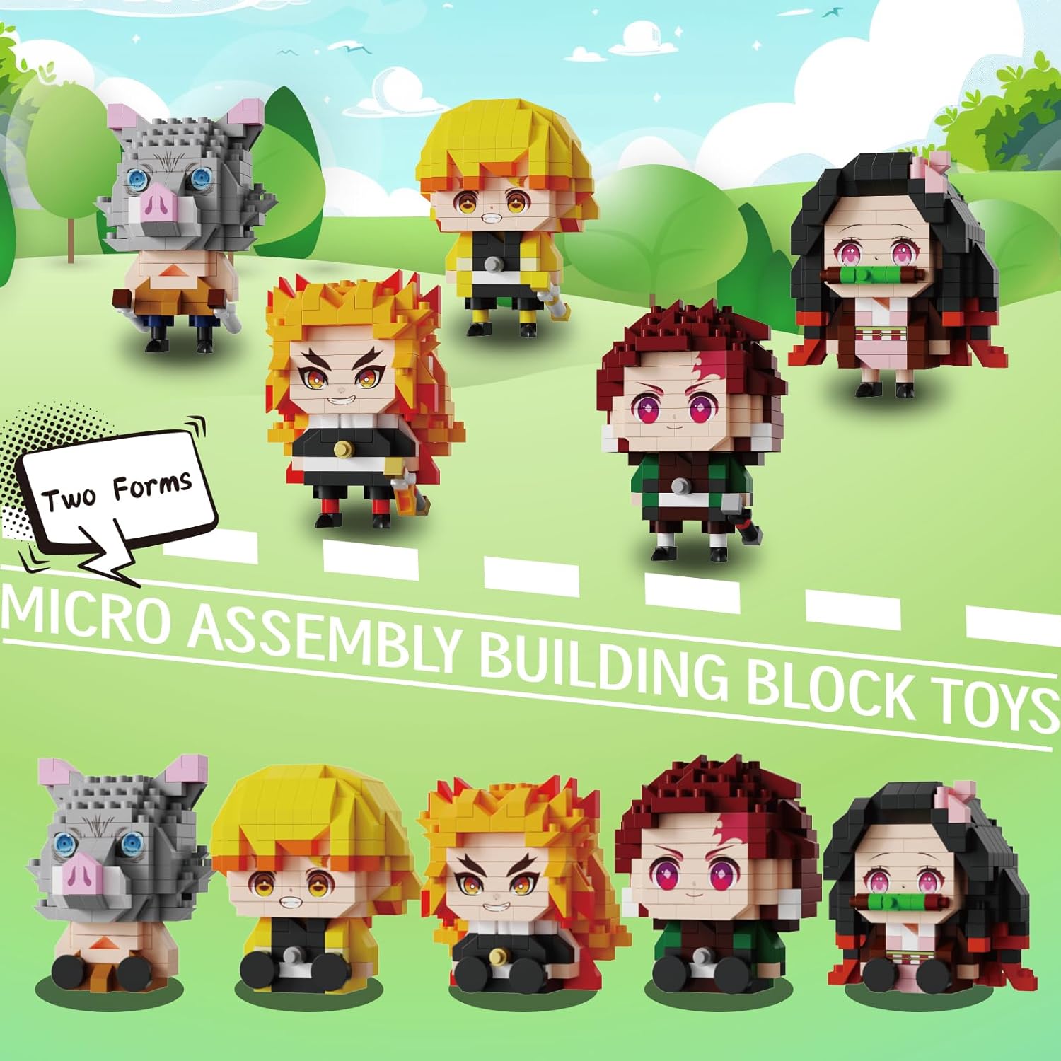 Anime Building Blocks Set 1140 PCS, 2 in 1 Sitting & Standing Models, Cute Micro Brick Action Figures, Japanese Manga Merch Toy Decor Character Anime Manga Fans Gift for Kids Adults Toys 8-12 6-14
