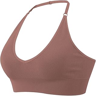 2025 - Sujetador deportivo con cuello halter para mujer, sin espalda, cuello en V profundo, sujetador deportivo, acolchado, sexy gimnasio, push-up, sin espalda, tirantes ajustables, fitness para mujer