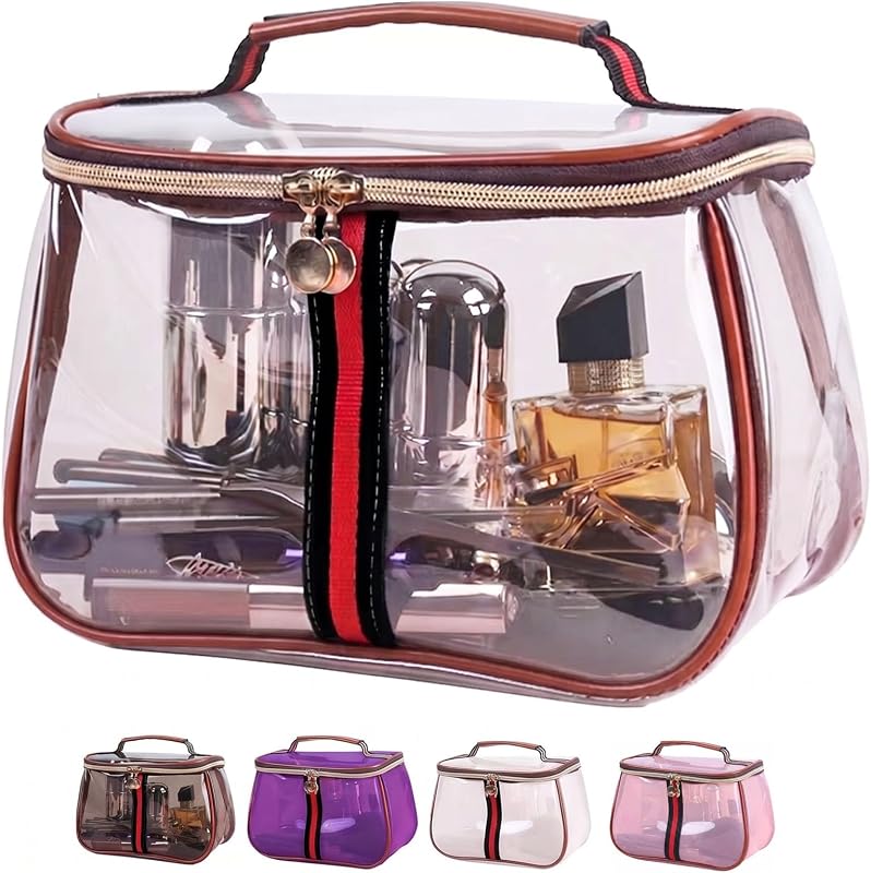 Necessaire transparente retrô vintage com alça e zíper, Generic, 2,54 cm x 2,54 cm x 2,54 cm, 1 unidade
