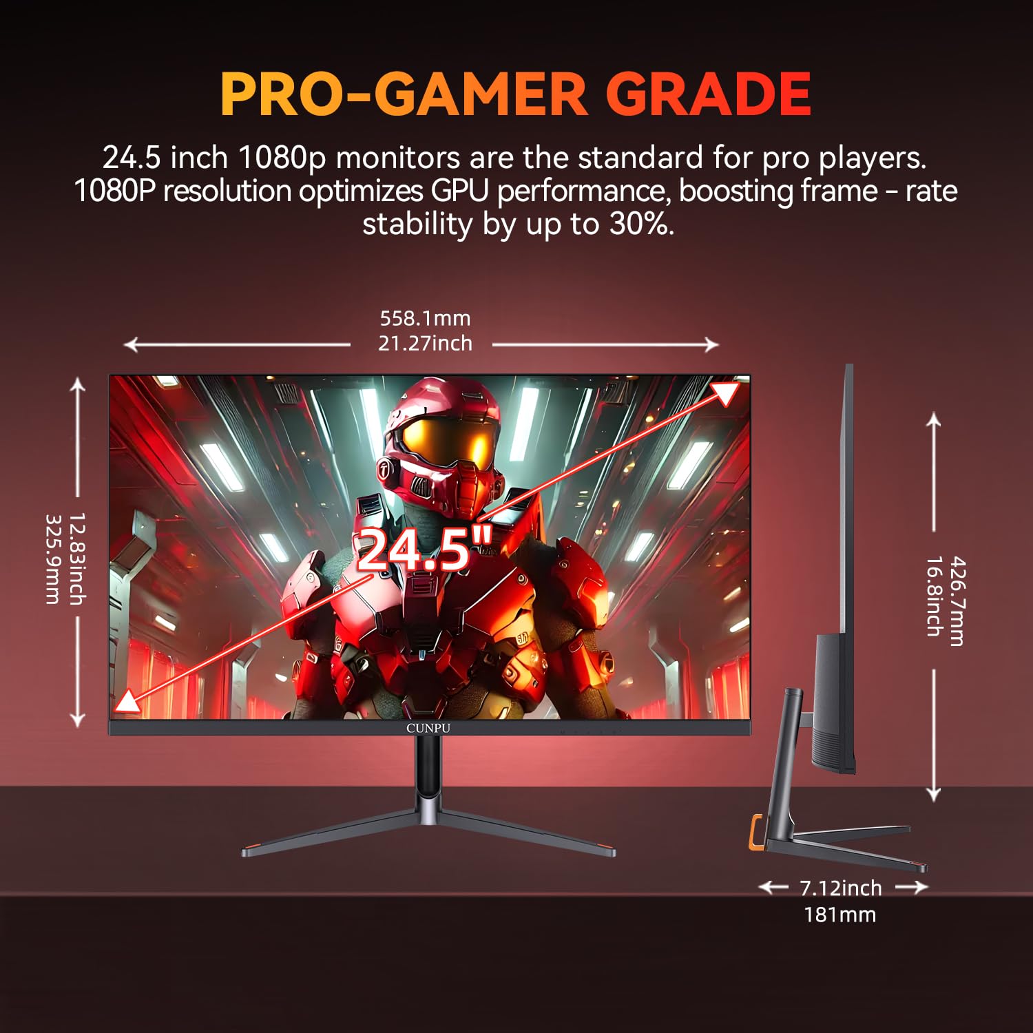 CUNPU Monitor de juego de 24,5 pulgadas hasta 240 Hz, 1080p FHD, panel VA, sincronización adaptativa 1 ms, colores 8 bits 16,7 M, sRGB 100%, HDMI 2.1 y DP 1.4, VESA, cuidado de los ojos, para PS5