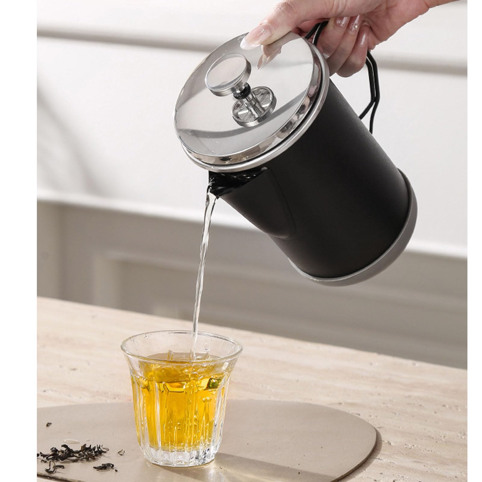 aqxreight de Prensa Francesa Coffee Press French Press Acero Inoxidable PRESIÓN French Portable 1000ml con Tecnología Avanzada de Presión de Filtro para la Oficina de Viajes para Acampar (BLACK)