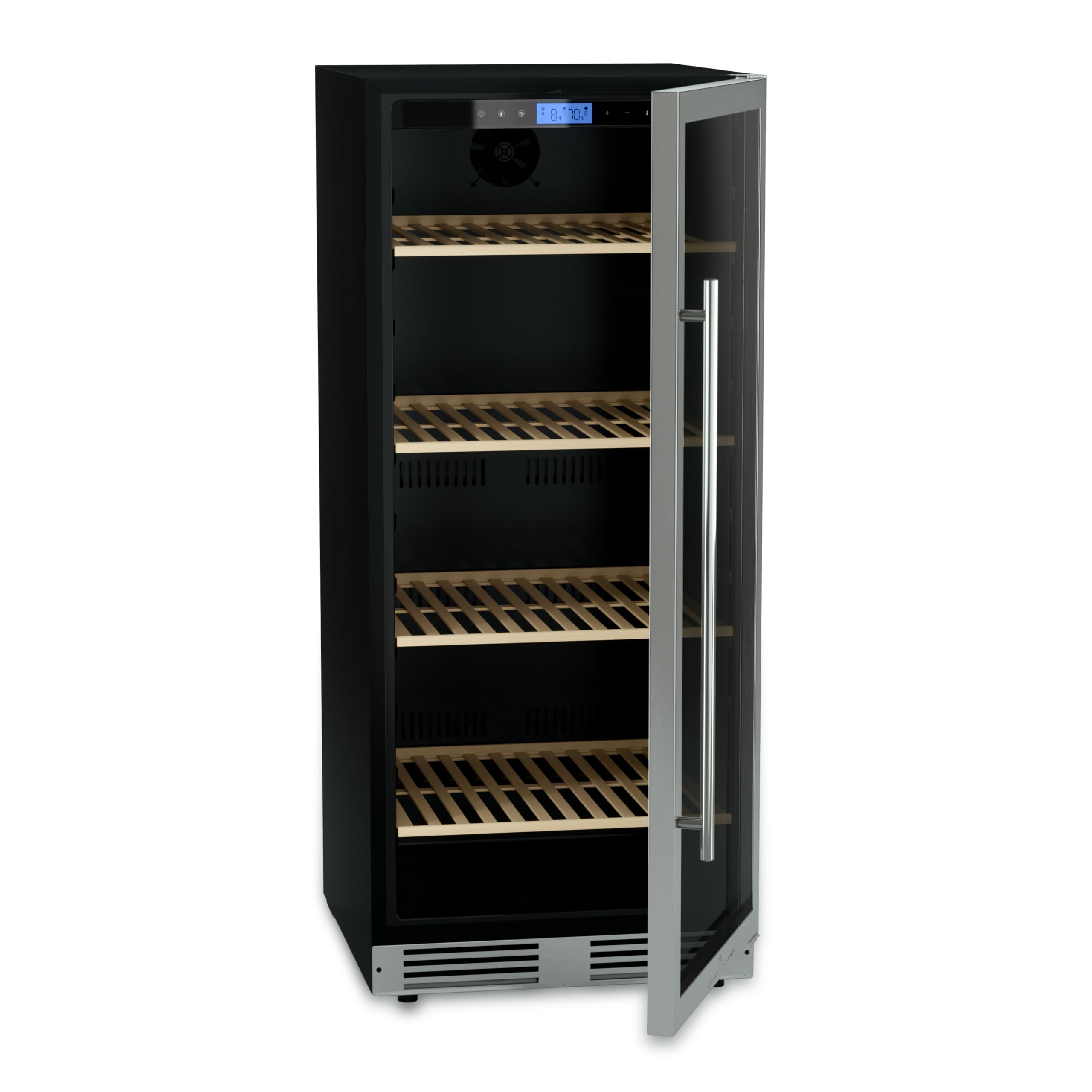 LES PETITS CHAMPS Cave à Vin de Conservation, Pose libre 160 Bouteilles CAVCE160, Capacité 333L, Design Élégant en Acier Inoxydable, Réglable de 5°C à 22°C, Anti-UV, LED