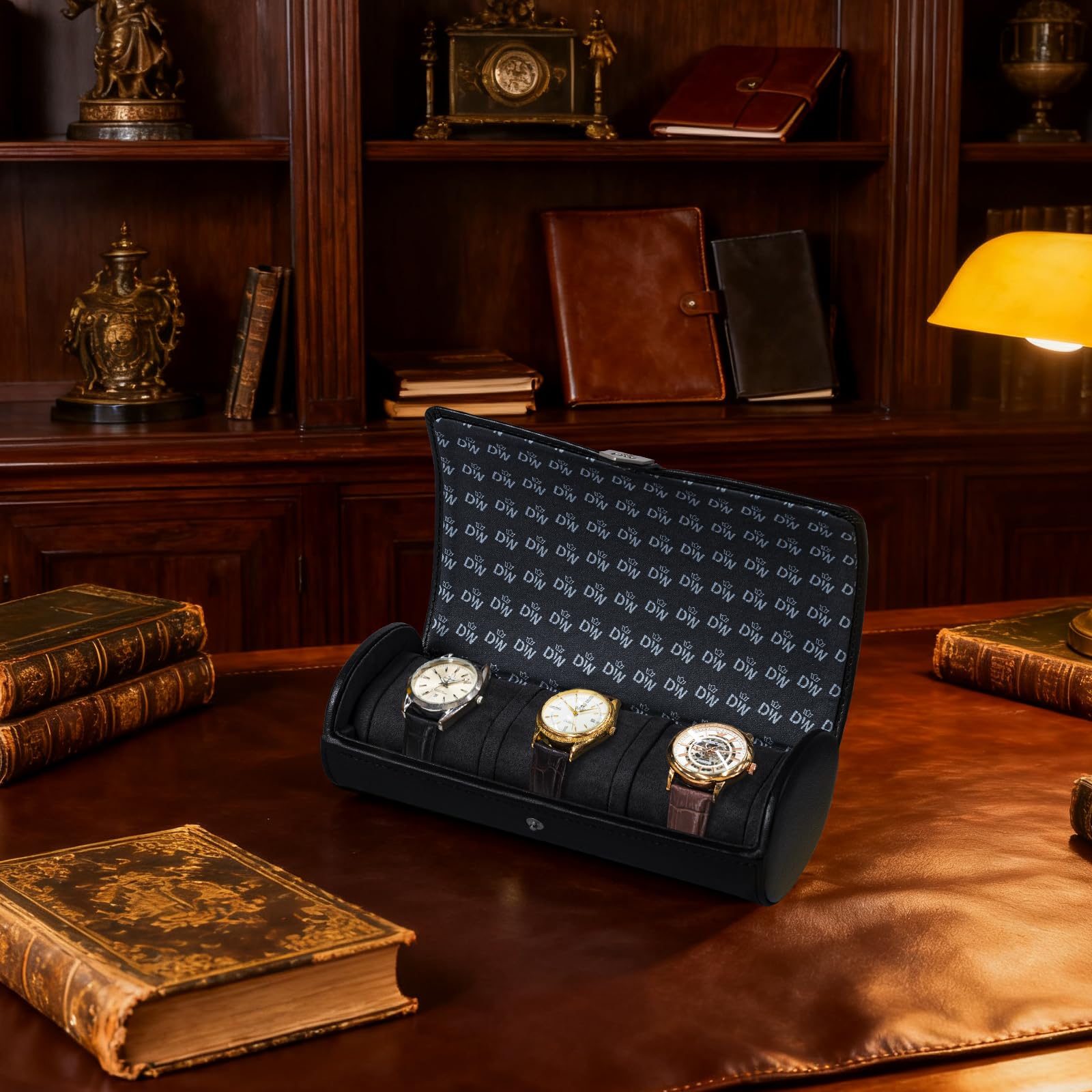 XTELARY Rouleau de montre pour 3 montres - Étui de voyage avec coussin amovible pour homme et femme - Vitrine en cuir pour collection de montres et cadeau d'anniversaire - Noir
