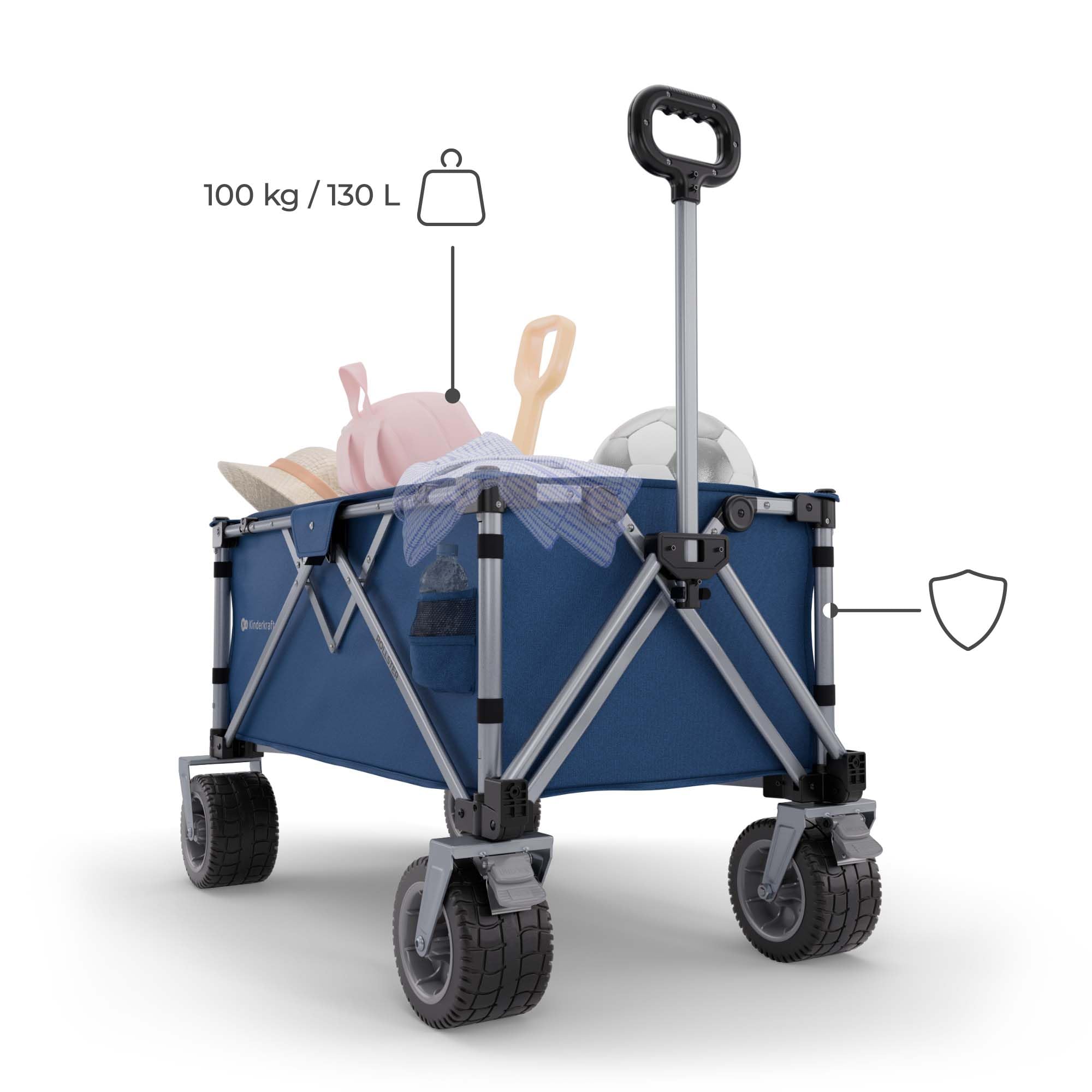 Kinderkraft ROLLSTER carrello pieghevole da trasporto, Capacità 130 litri, 100 kg di portata, leggero 10.3kg, Blu
