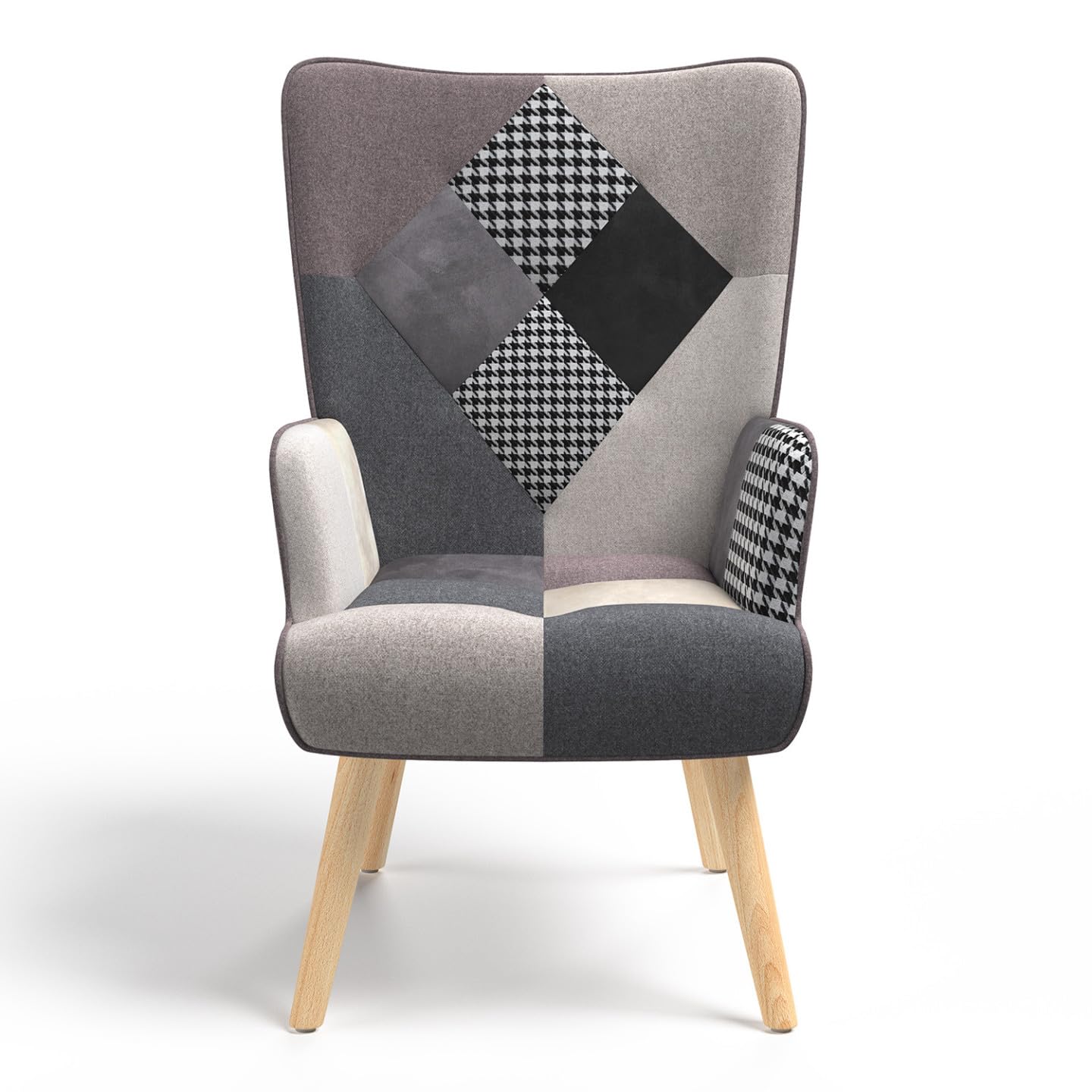 IDMarket - Sillón escandinavo IVAR en tejido patchwork negro, gris y blanco