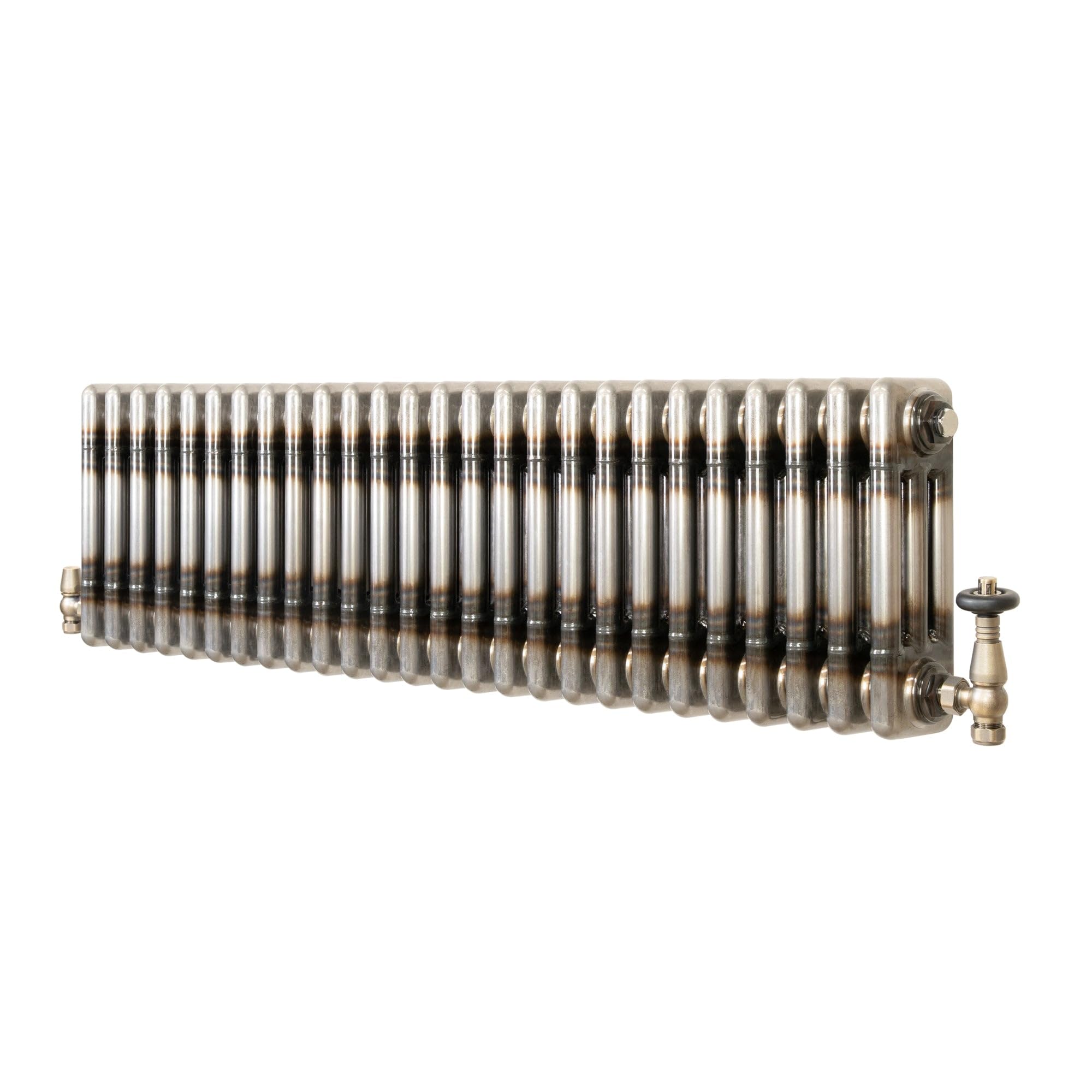 Monster Shop Raw Metal - 3 Column Radiator - 300Mm X 1190Mm Traditional 3 Column Radiator 300Mm X 1190Mm & Trv Valves Modern Central Heating Heater Raw Metal Carbon Steel Horizontal Wall Mounted Kitchen Living Room Bathroom Cleaning Brush Fixing Kit & Bra