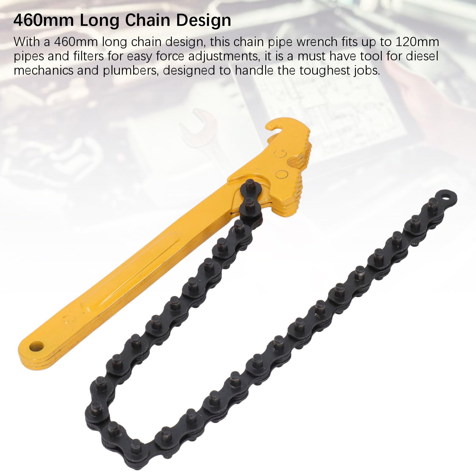 Wakects Llave de Cadena Ajustable de Servicio Pesado, de 12 Pulgadas, Cadena de 460 Mm de Largo para Automotriz, Industrial, Mecánica