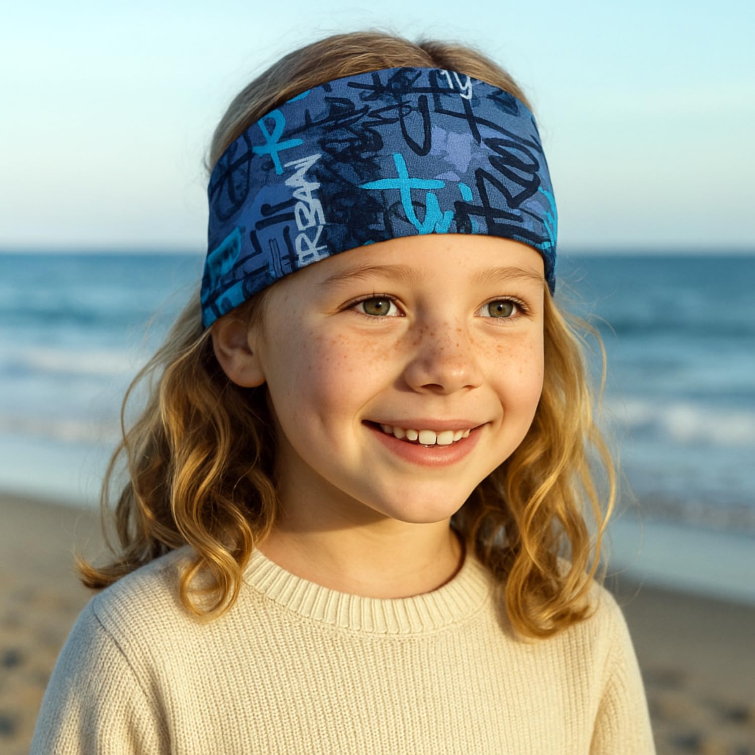 Wollhuhn Cinta elástica para el pelo para niños y niñas, cómoda de dos capas, forro polar, muchos diseños (patinador azul)