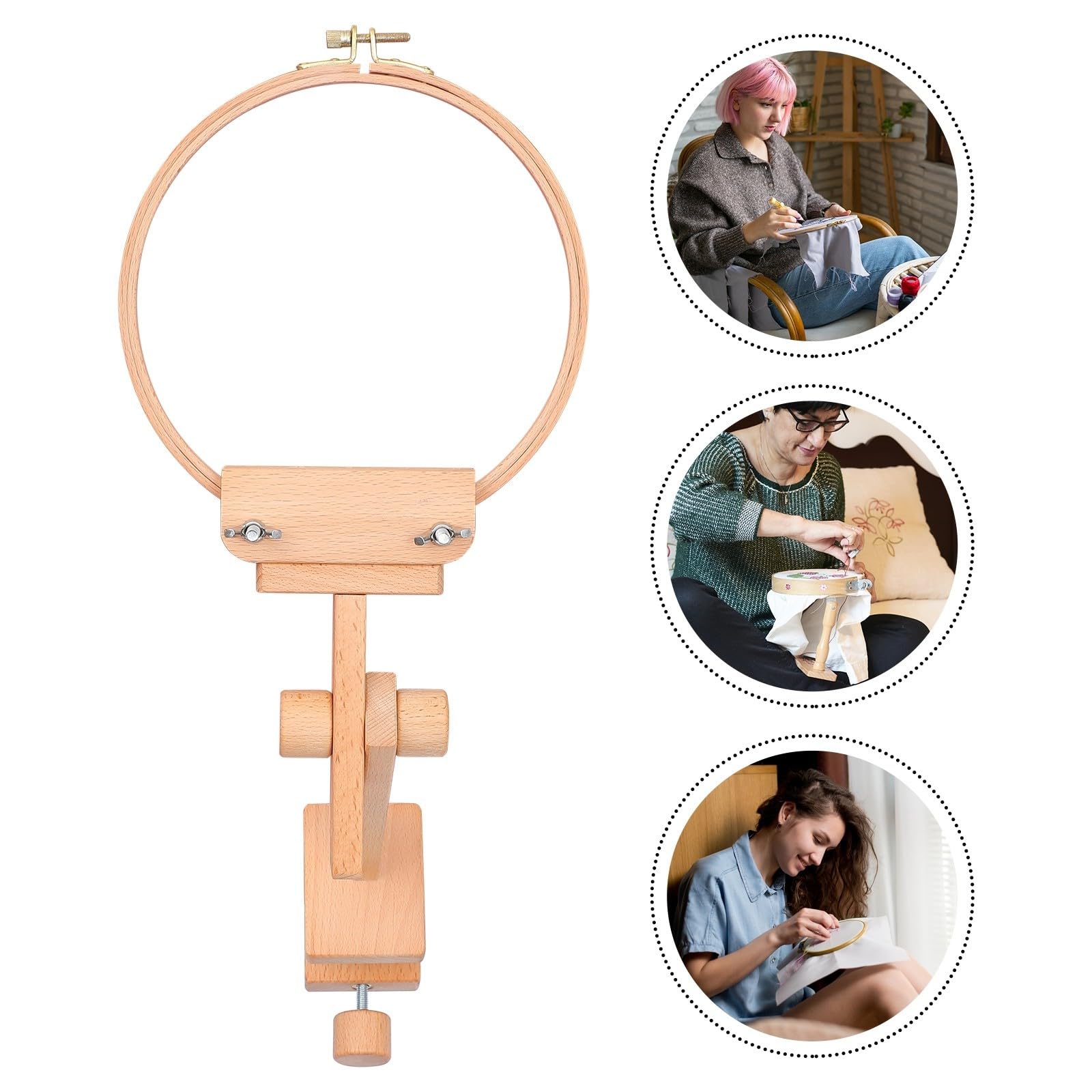 Zerodeko Bastidor de Bordado de Madera Herramienta Fácil de Llevar Rotación 360, Soporte Ajustable para Punto de Cruz para y Manualidades