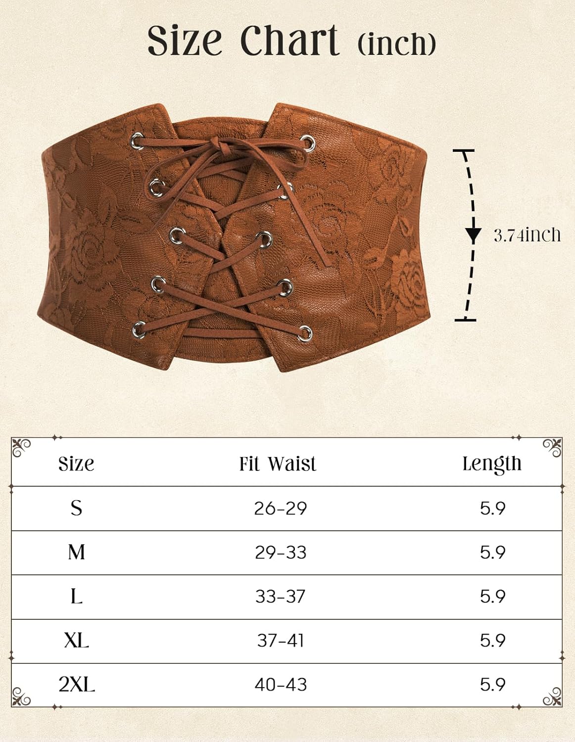 Scarlet Darkness Renaissance Corset Belt for Women Lace Overlay Front Wide Waist Belt Goth Pirate Costume Accessories - Image 7