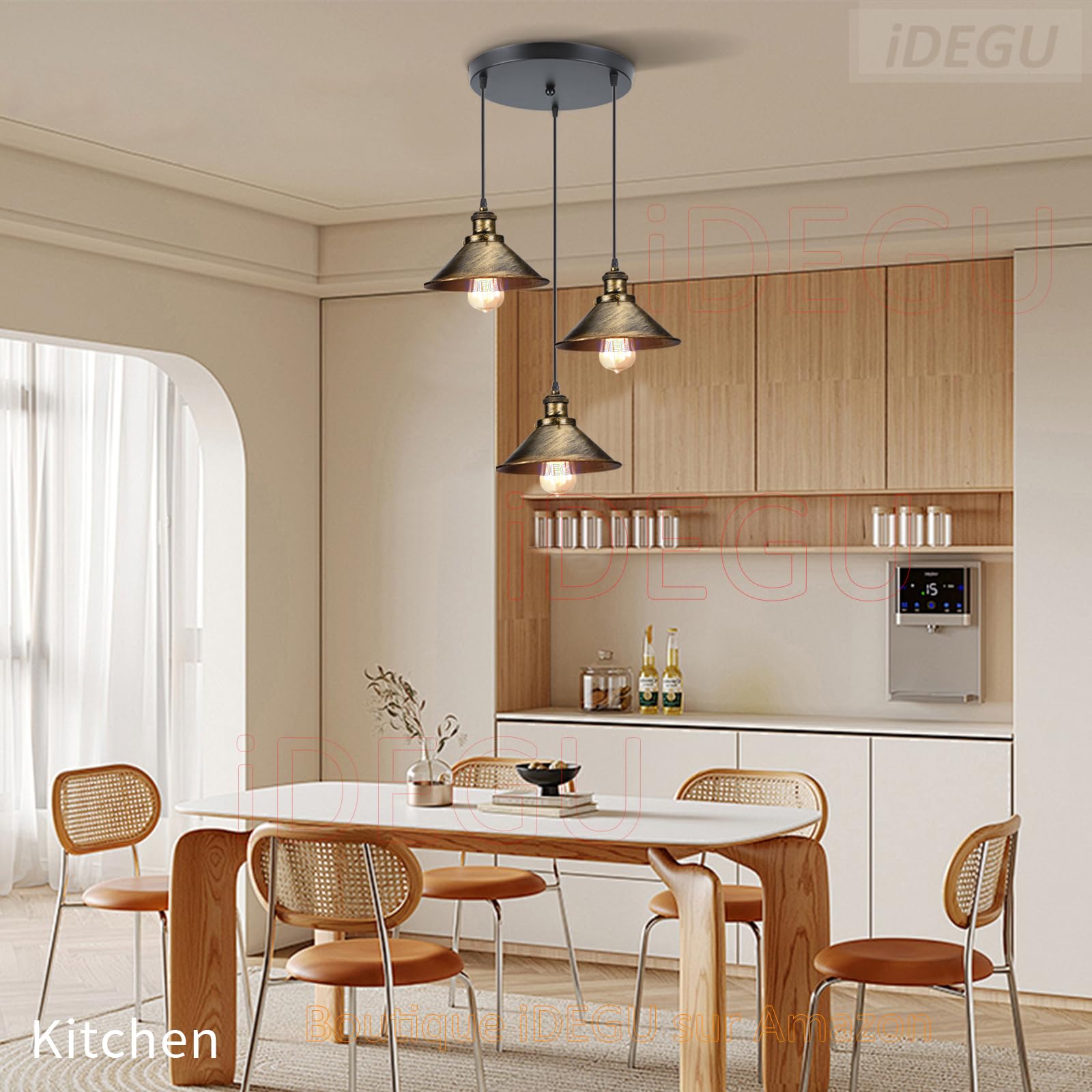 iDEGU 3 wiszące lampy przemysłowe Retro żyrandol sufitowy design Edison metalowa lampa vintage do jadalni, salonu, sypialni, baru, kuchni (22 cm, koło, brąz)