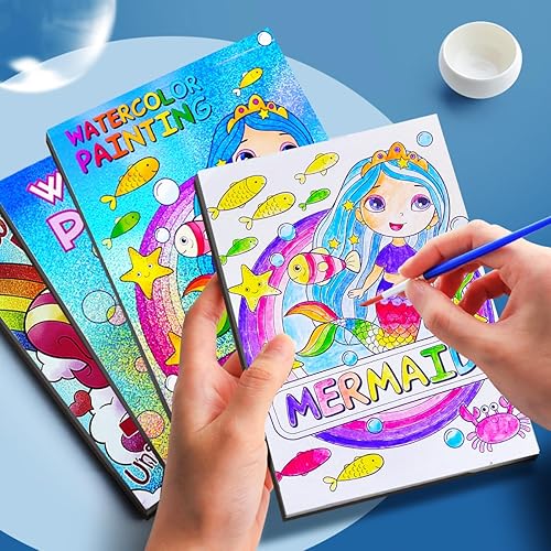 Miniatura 6 de JUNQIU - Juego de pintura de acuarela para niños, libros de pintura de acuarela para colorear para niños pequeños, libros de pintura con agua para