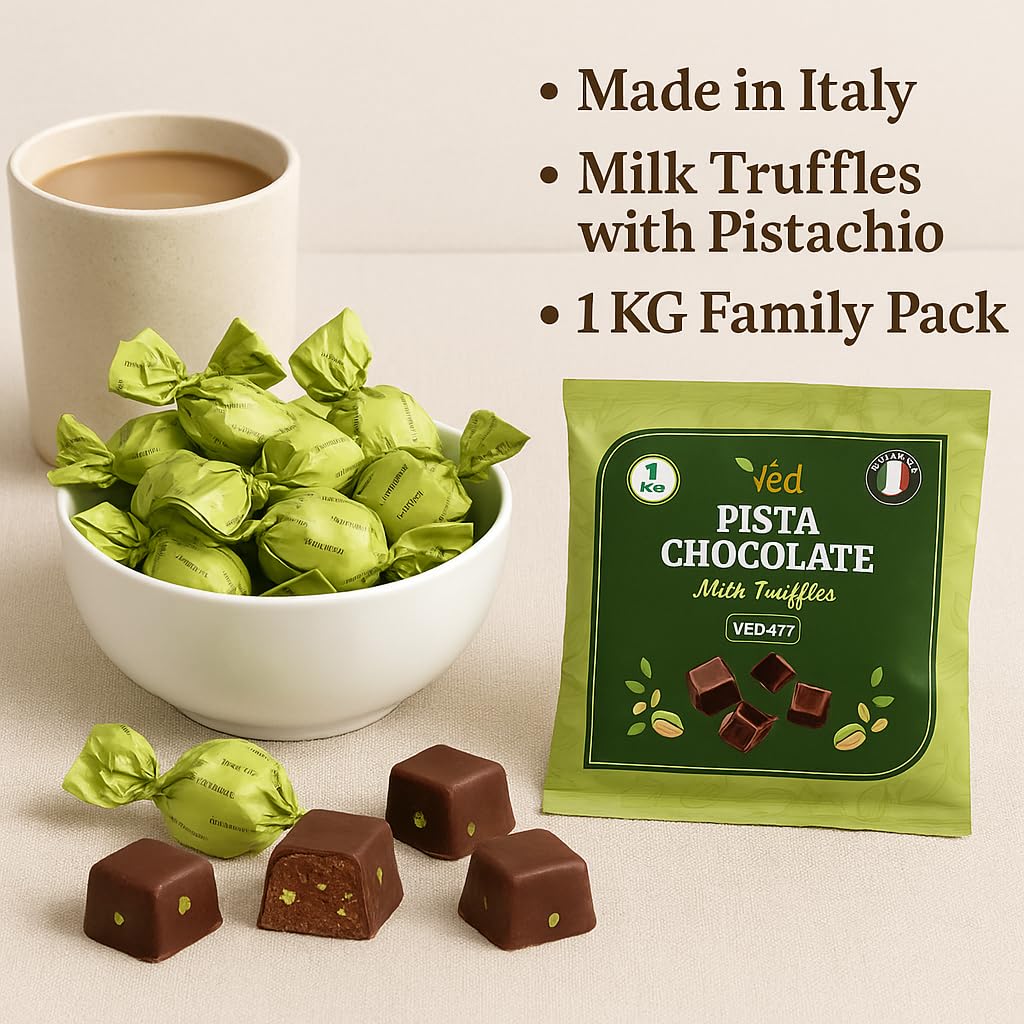 Trufas de chocolate y pistacho con leche VED, cremoso chocolate con leche envuelto individualmente y delicado, postre gourmet de 1 kg, refrigerio gourmet para entretenimiento, regalos y postres.