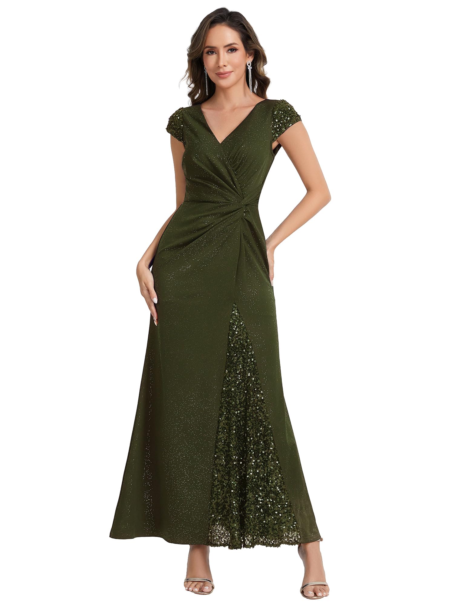 Ever-Pretty Robe de Soirée Chic Encolure en V Manches Courtes Tricot Maxi Robe Fourreau EE02657