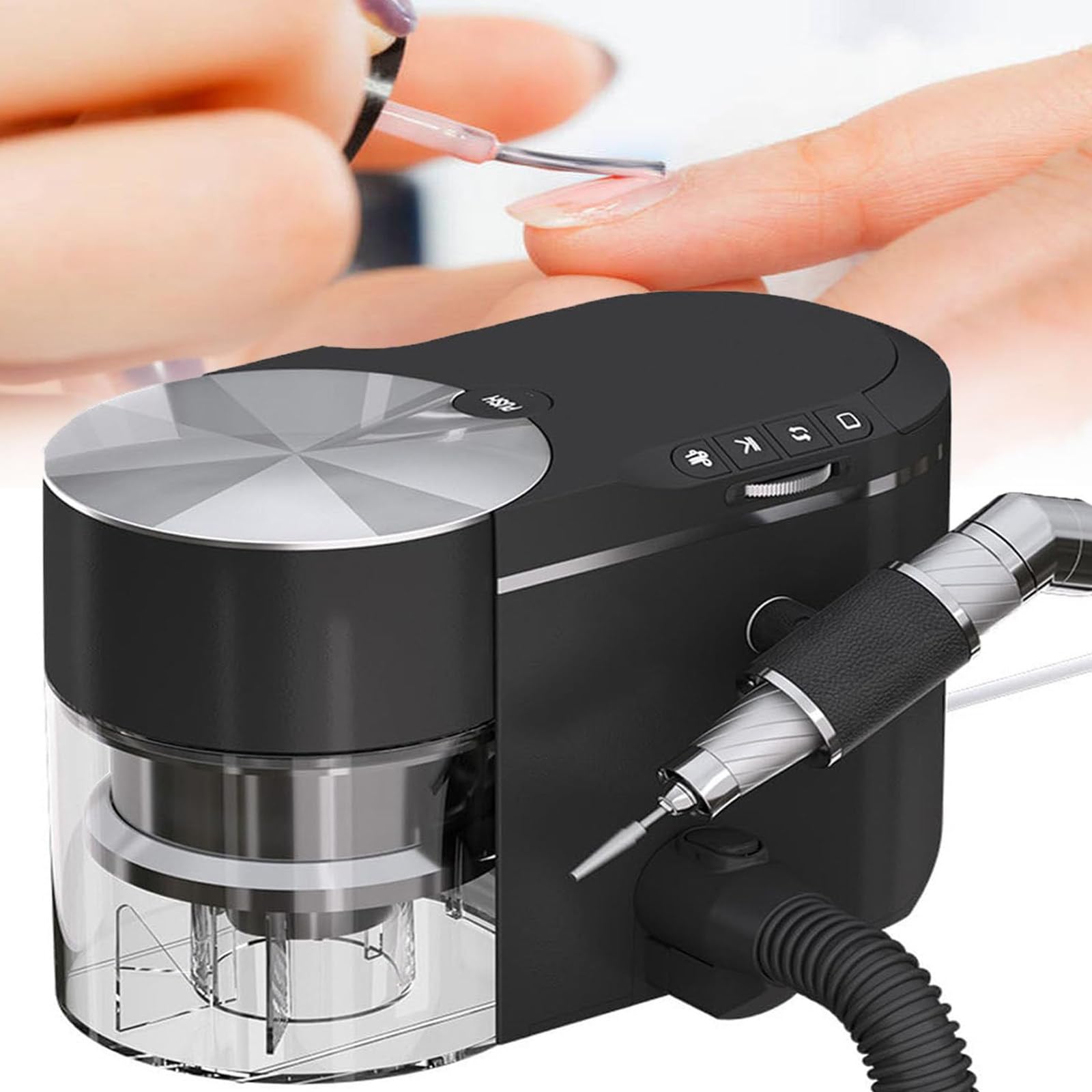 Aspirapolvere per Unghie da Tavolo,Aspiratore Professionale per Unghie,con 4 Comodi Pulsanti,con Staffa,Tubo di Prolunga,Facile da Pulire,per Postazioni di Lavoro nei Centri Estetici Black