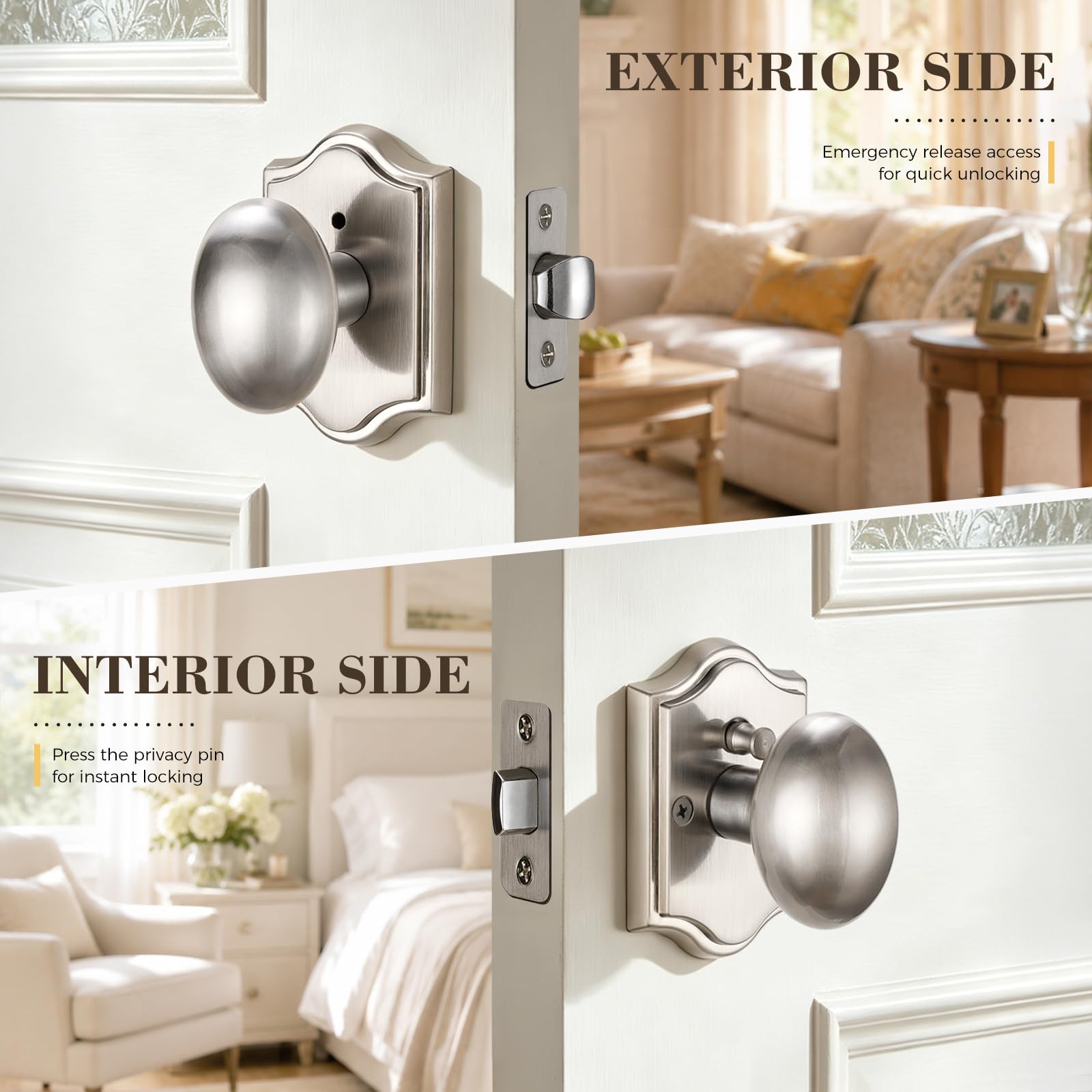 Satin Nickel Door Knob - Privacy & Style -4