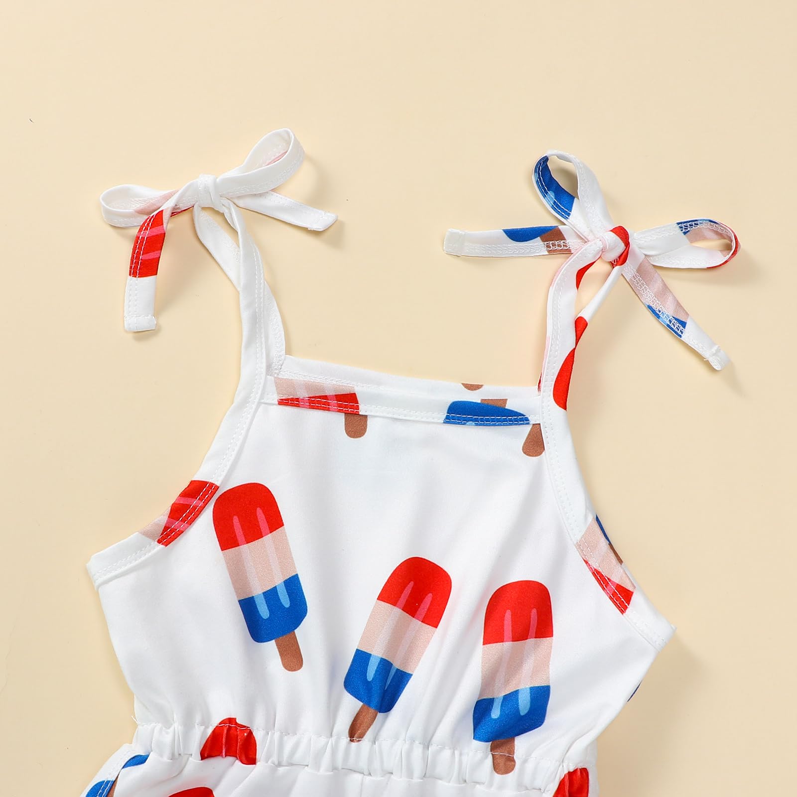 Ayalinggo Fourth of July Baby Girl Outfit Ice Cream Romper Overall Onesie Toddler Memorial Day Red White Blue Matching Clothing (Blue&red, 4-5 Years)