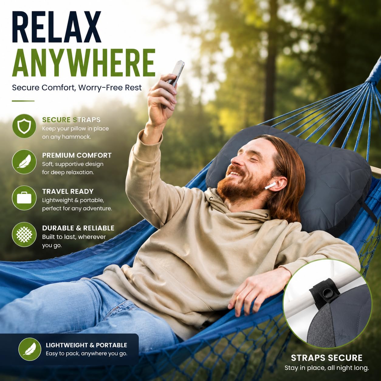 UWILLION Almohada inflable de camping con funda extraíble, almohada inflable ultraligera, ligera, ergonómica y lavable para camping, senderismo y viajes, color gris