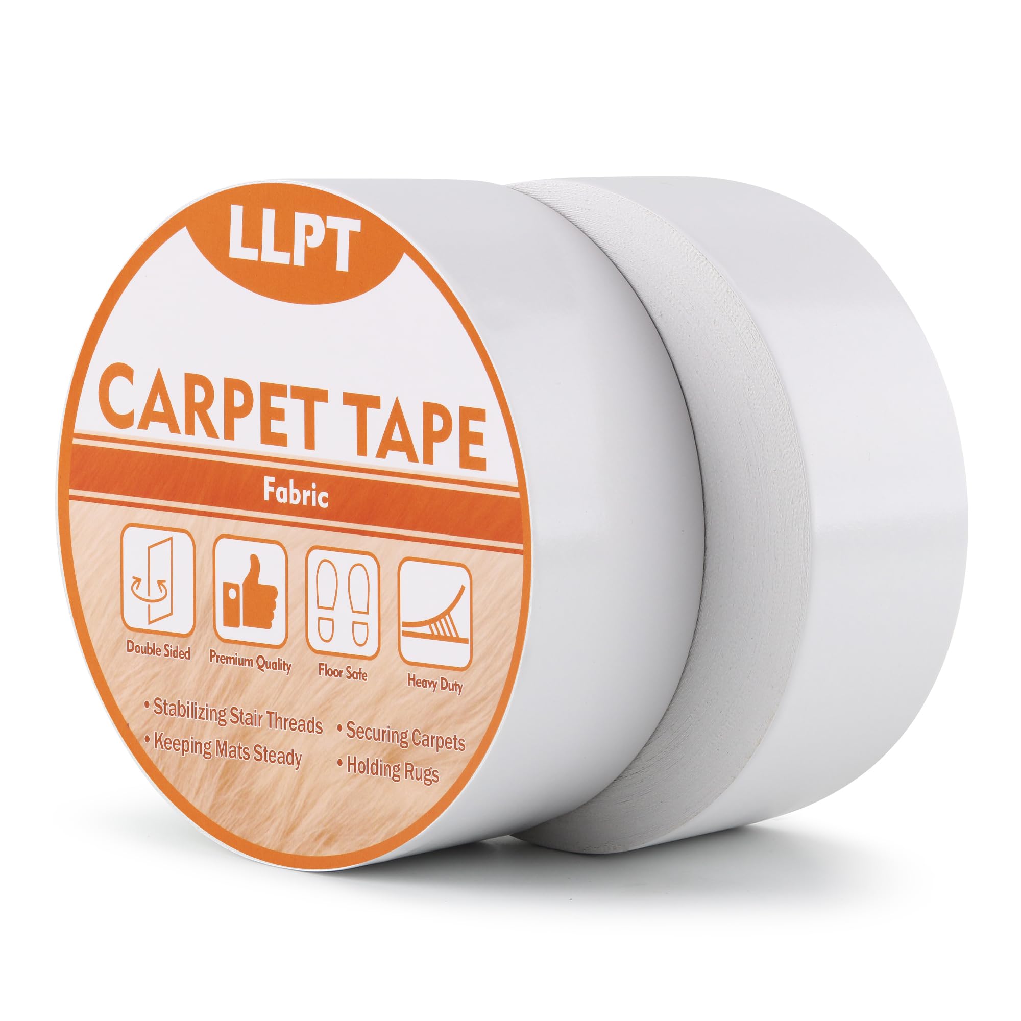 LLPT Ruban Adhésif Double Face Fixation Tapis 2 paquets 50mm x 27m | Ruban Adhésif Puissant Et Amovible pour Tapis Sans Résidus pour Planchers de Bois Franc Stratifiés