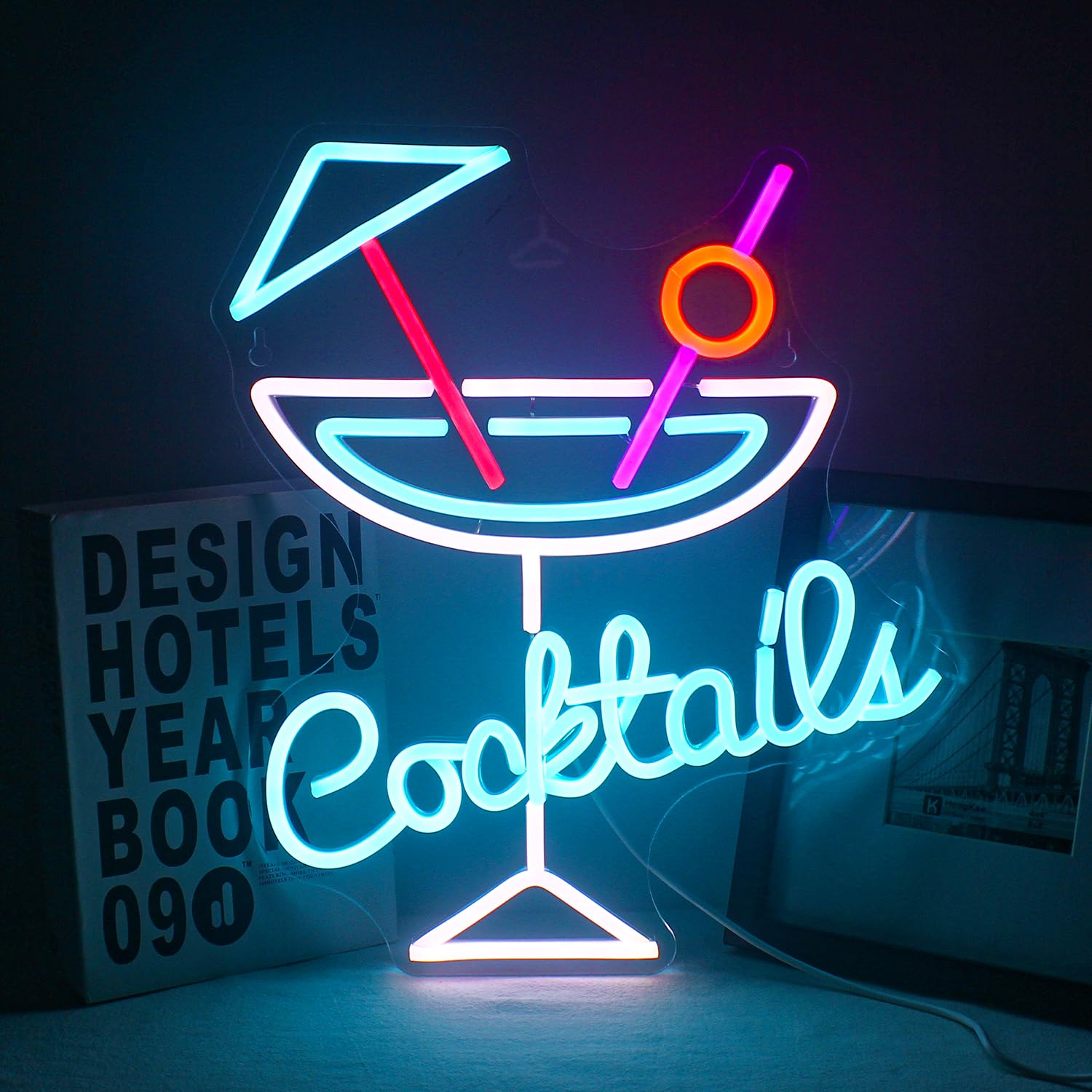Horseneon Cocktails Neon Schild, Led Neon Bar Sign Dimmbar Cocktail Glas Leuchtreklame für Wand, Blau Weiß Neon Licht für Pub Home Bier Bar Club Man Cave Restaurant Shop Sign Dekor