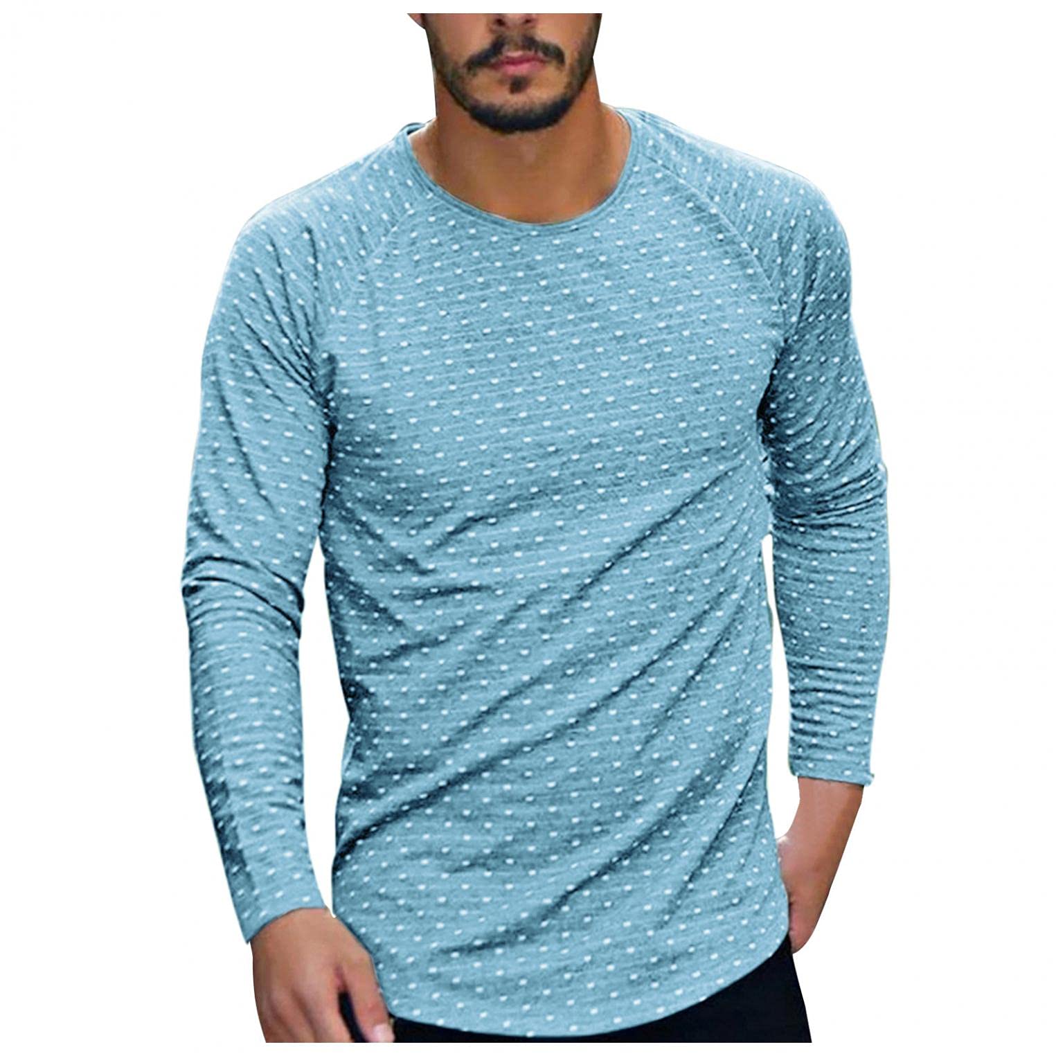 LMDGO Men's Casual Tops Long Sleeve Crewneck Polka Dots Printed Sweatshirt Pullover Outdoor Athletic Dry Fit Blouse