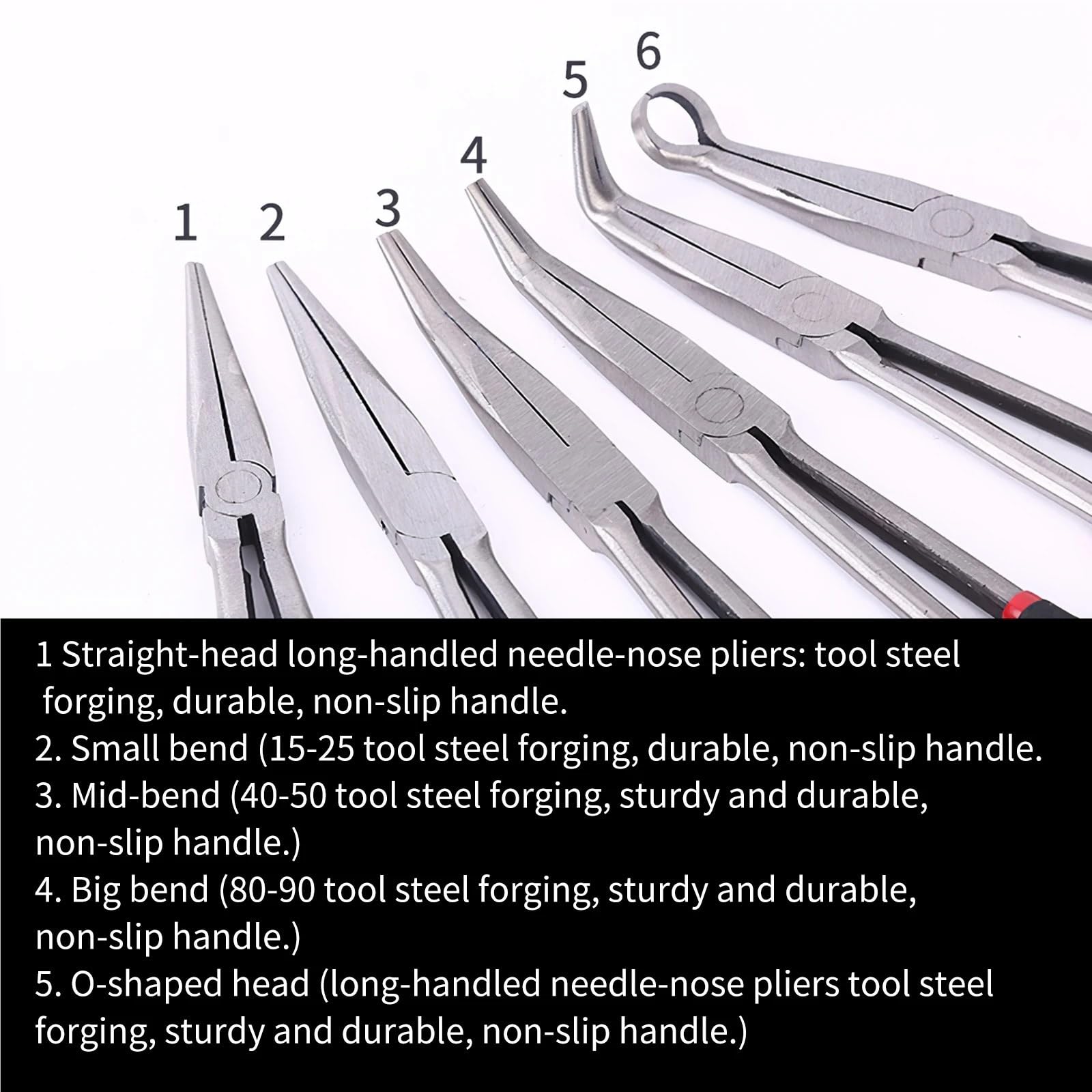 Set Di Pinze Pinze a becchi extra lunghi da 5 pezzi 11 pollici, set di utensili manuali con punta piegata a 45 e 90 gradi