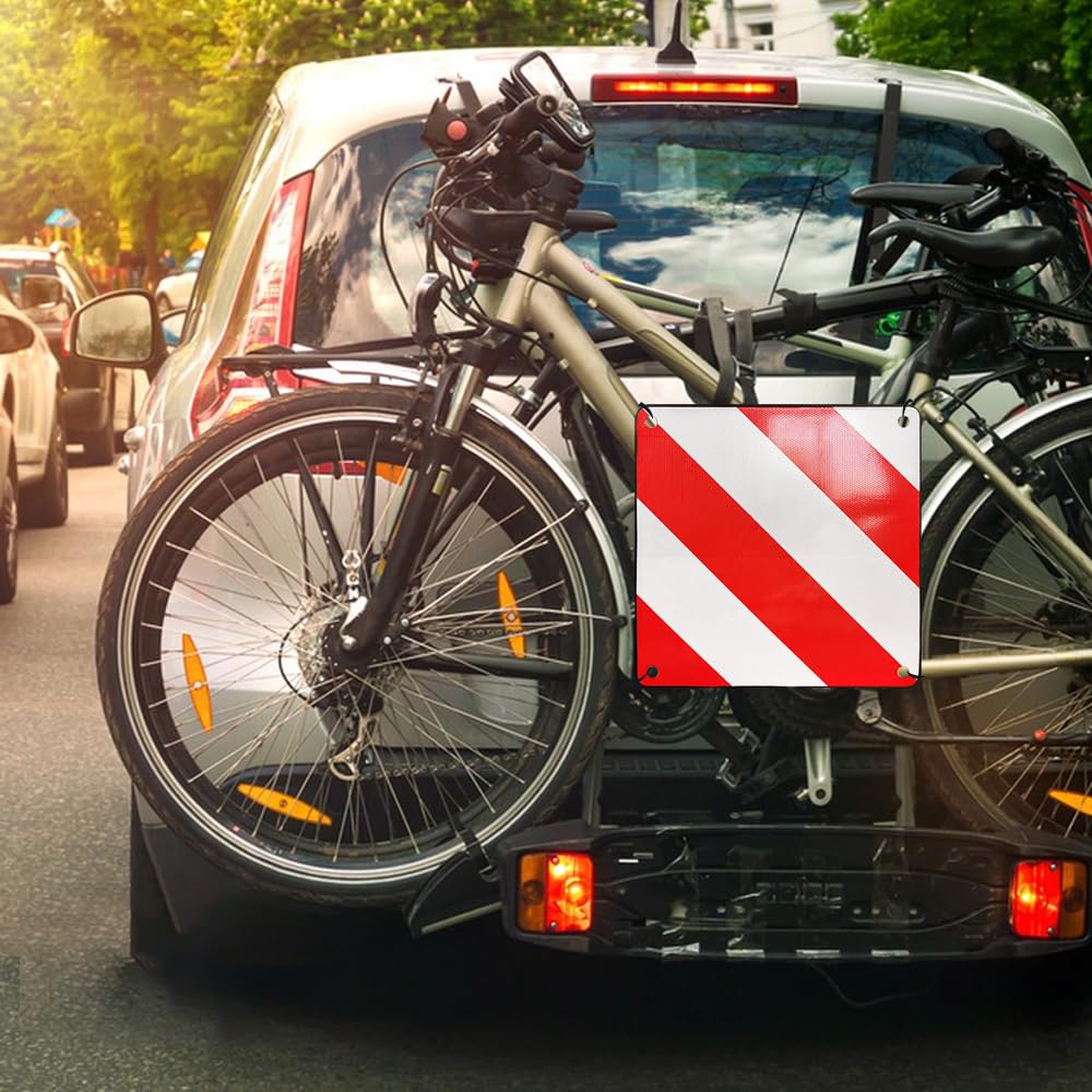 Panneau Signalisation Porte Velo, 3 en 1 Panneau D'Avertissement Italie et Espagne, 50 X 50 cm Aluminium Panneau Avertissement Porte Vélo avec 4 Sangles de Serrage pour Porte Vélo Arrière Camping-Car