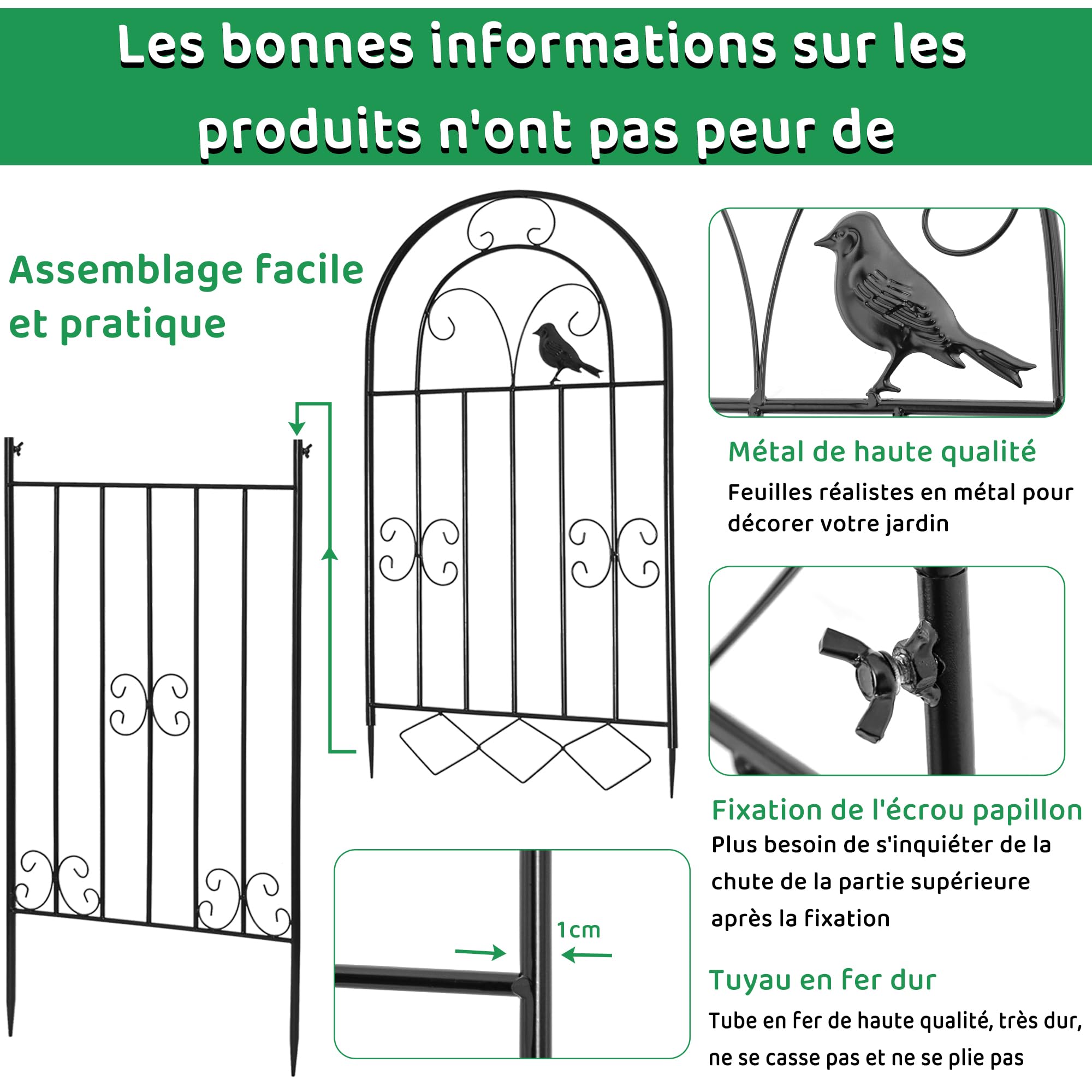 OUUTMEE Lot de 2 Treillis de Jardin en Métal, 180 x 50CM, Treillis pour Plantes Grimpantes, Clôture Décorative pour Plantes Grimpantes Extérieur