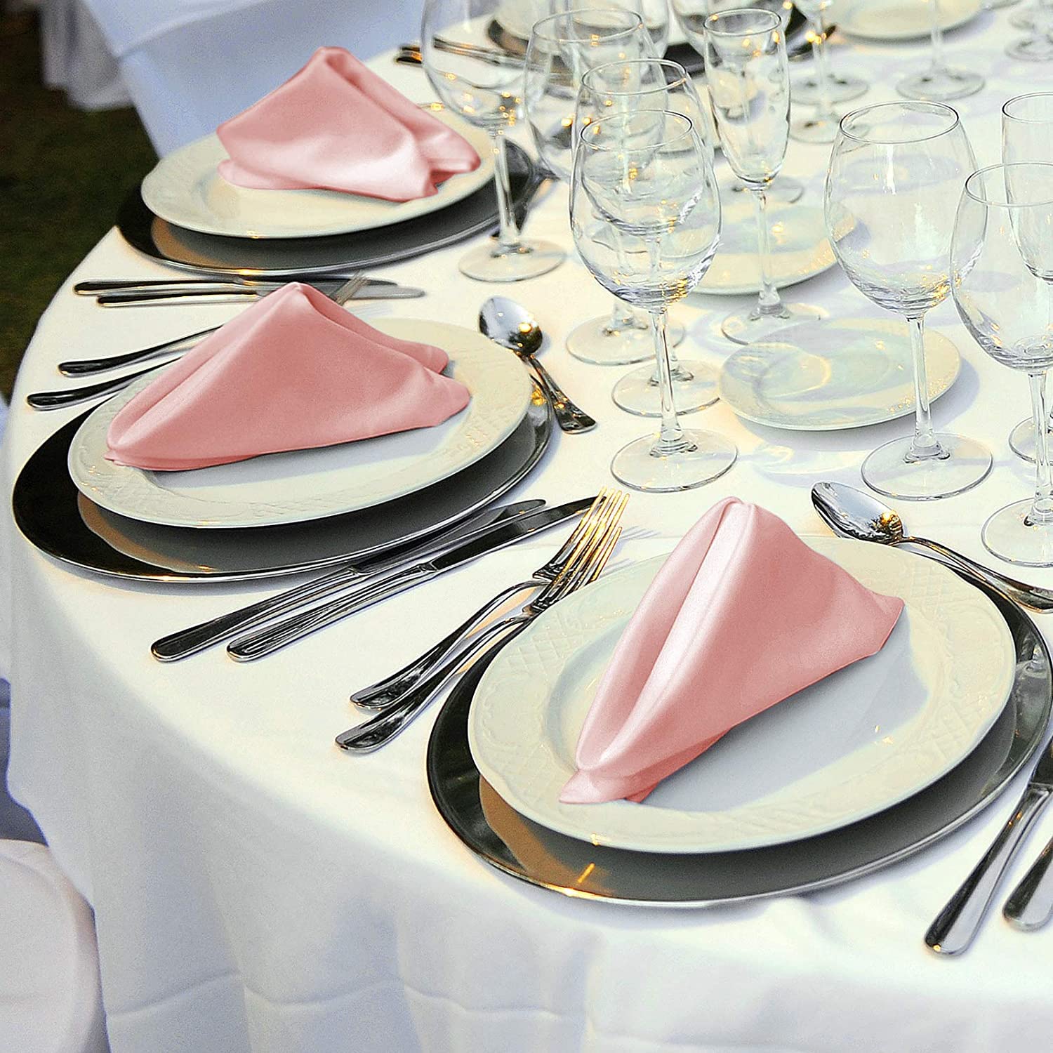 Servilletas de Tela de satén, Servilletas De Mesa Raso Verde(Dark Pink,24PC-43 * 43cm)