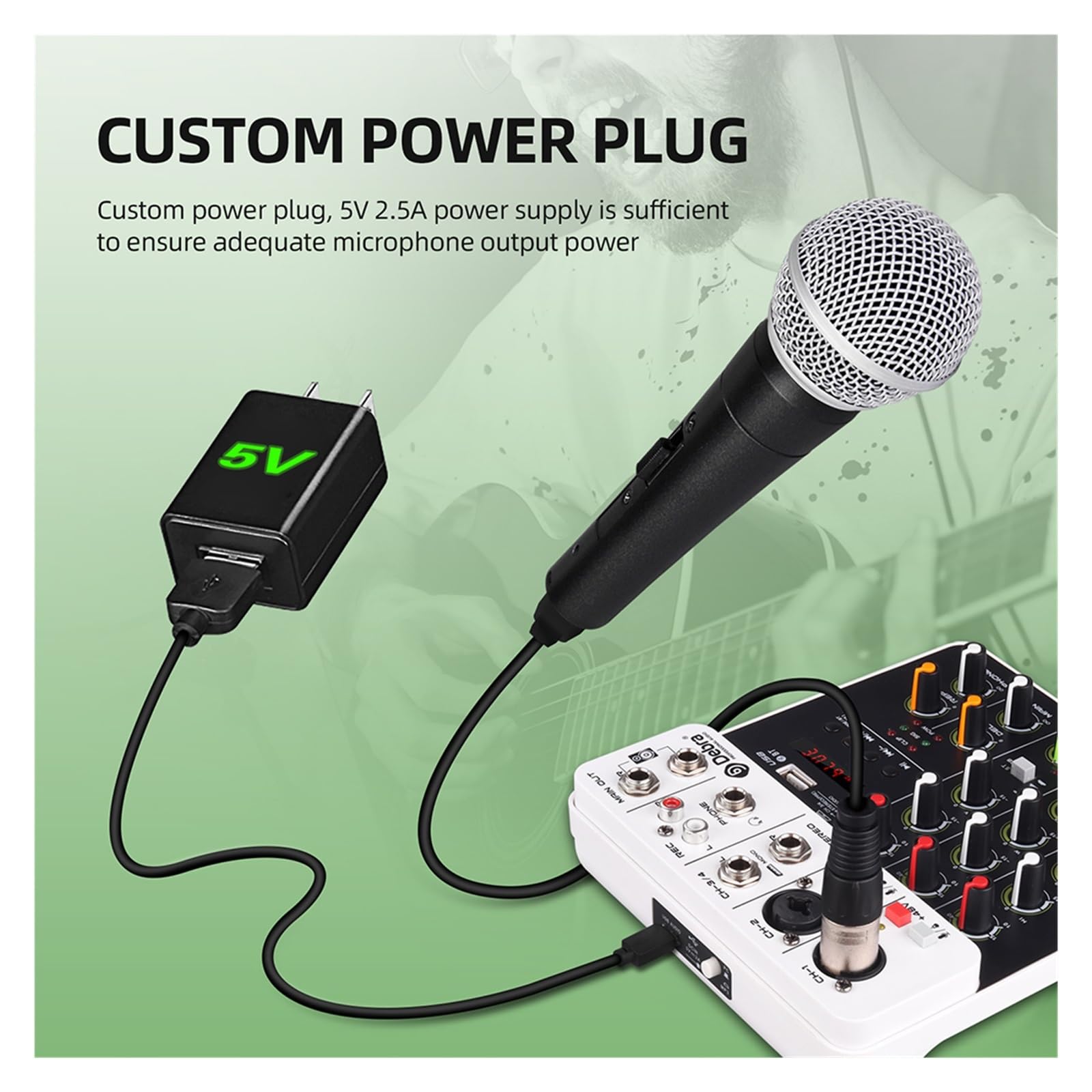 Mixer per DJ, V4 4 canali Mixer DJ Console Portatile 48V Phantom Power USB DJ Console con Scheda for PC Registrazione Canto(V4 White Type)