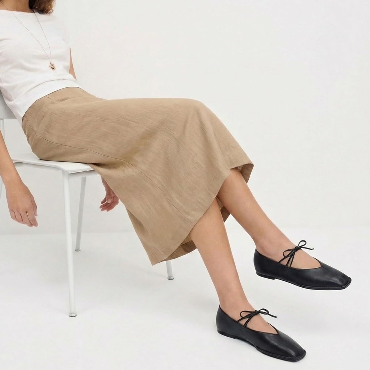 Lace Up Square Toe Ballet Flats for Women Cute Bow Slip On Mary Jane Flats Casual Ballerina Shoes - Image 3