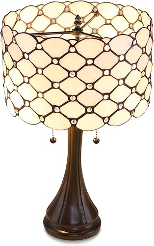 Miniatura 3 de Lámpara de mesa estilo Tiffany contemporánea, lámpara de cristal de colores con patrón de diamante con joyas, lámpara de pie con cadena de doble