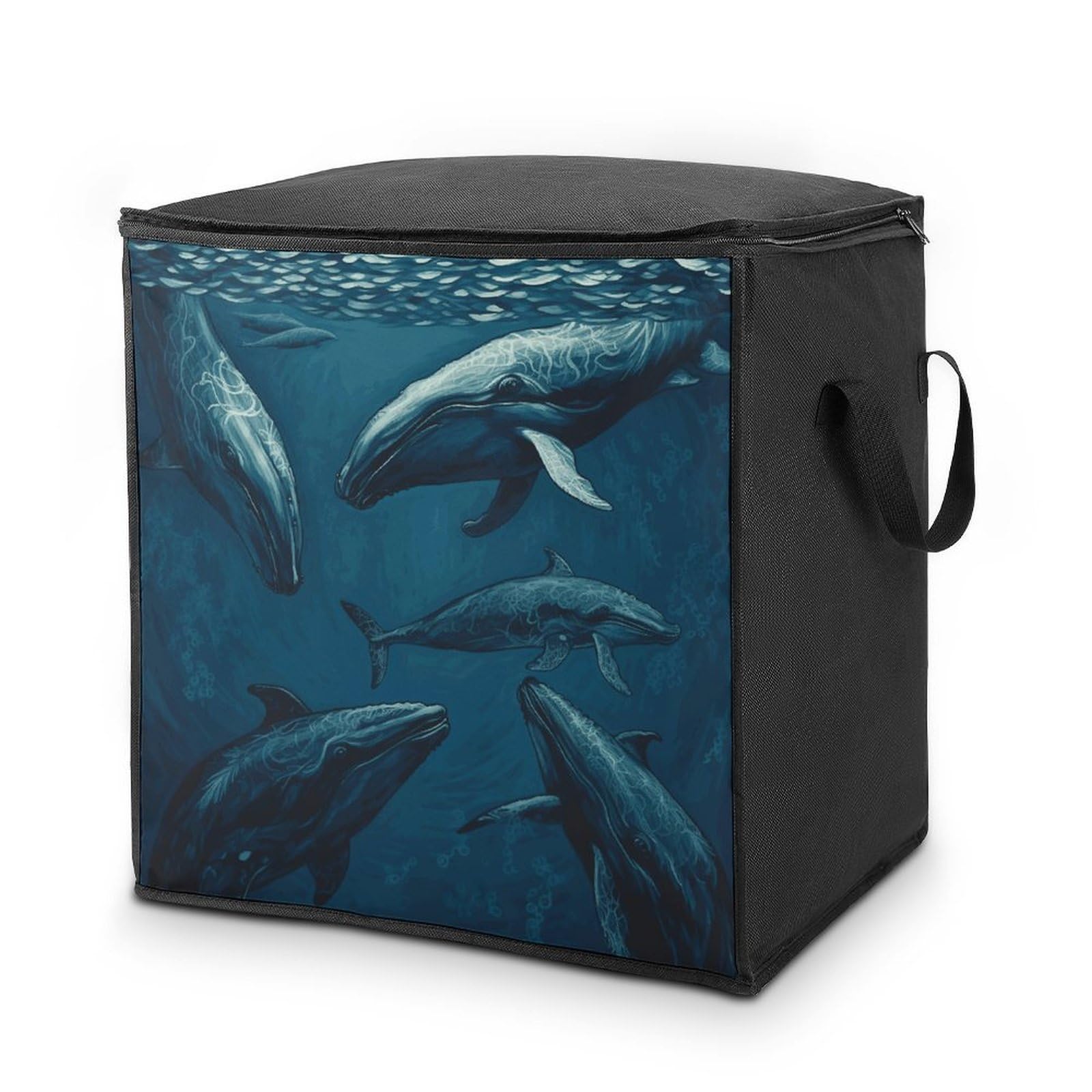 Ocean Whale Storage Bag with Zippers And Handle Extra Large Bedding Comforter Storage Bag Foldable Blanket Storage Bags Fabric Moving Bags for Closet Organizer (70L)