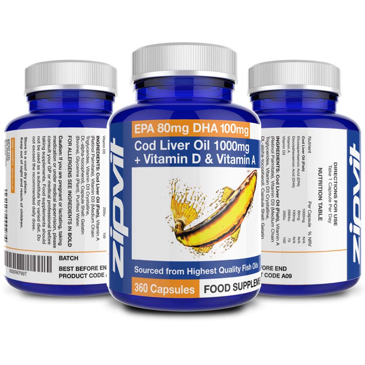 Cod Liver Oil 1000mg, 360 Capsules of High Strength Fish Oil, Rich in