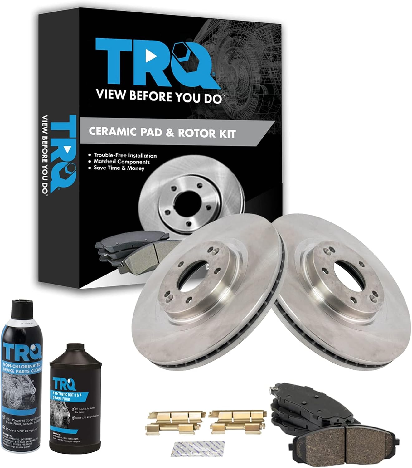 TRQ Front Brake Pad & Rotor Kit Brake Chemical Kit Brake Pads Brake Rotor Ceramic Compatible with 2015-2021 Kia Sedona