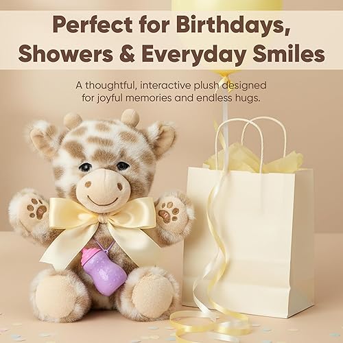 Miniatura 8 de Jirafa de peluche interactiva, juguete de peluche parlante con música, grabación de voz, simulación táctil y de alimentación, animal de peluche que