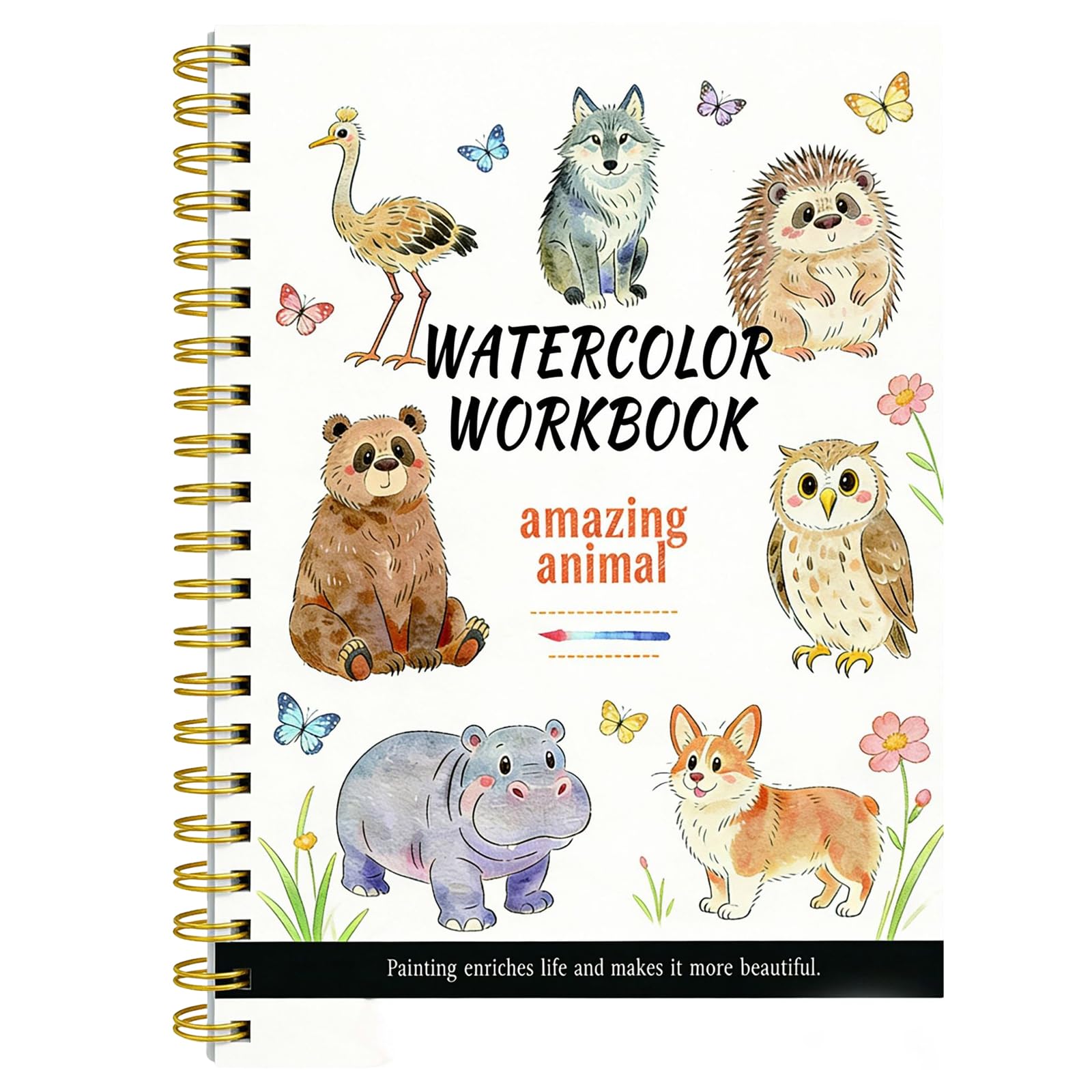 Watercolour Workbook, 14 Patterns of Original DIY Designs, 18.7 x 26cm Water Colour Workbooks, Beginner-Friendly Adult Coloring Books (Animals)