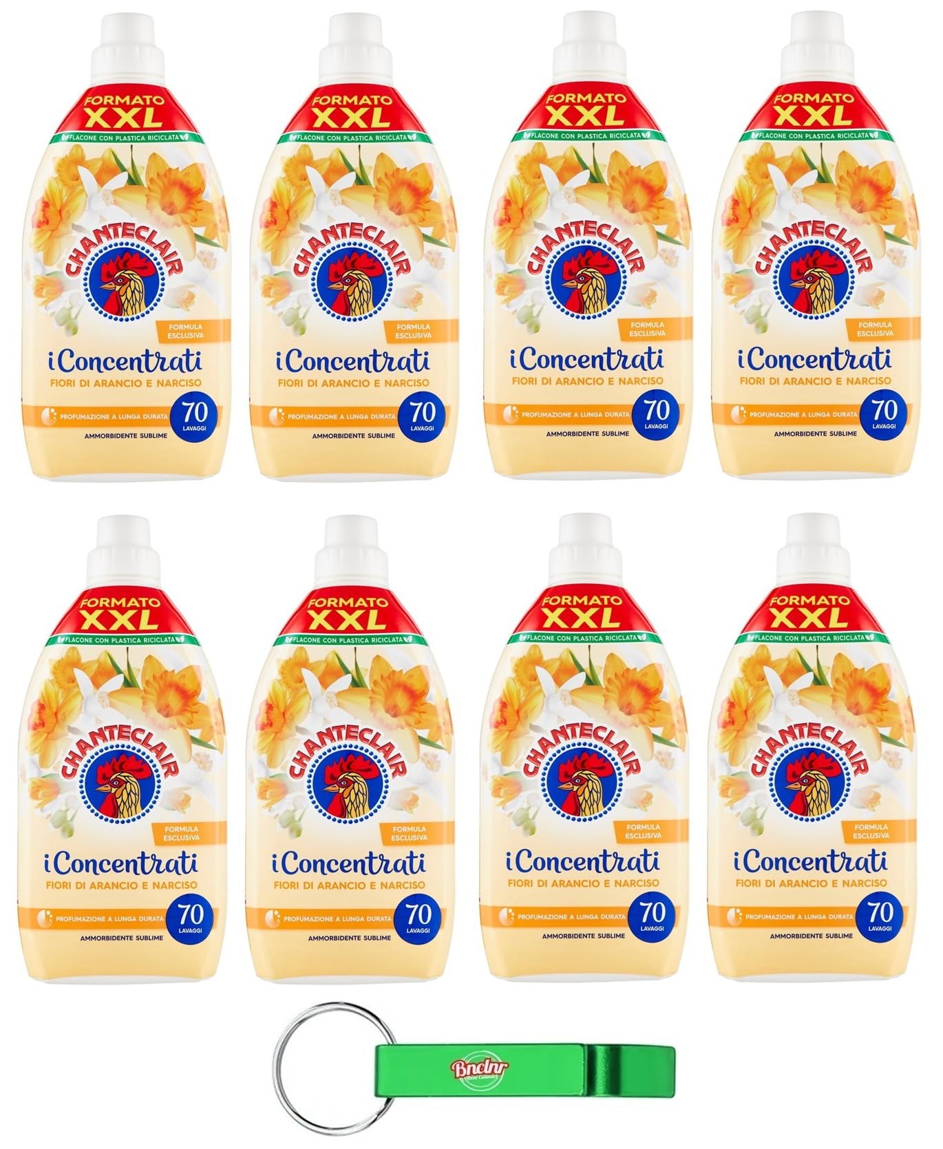 8x Chanteclair I Concentrati XXL - Ammorbidente Concentrato, Fragranza Fiori d'Arancio e Narciso, per Capi Morbidi e Profumati - 70 Lavaggi 1400ml + Portachiavi Beni Culinari in Omaggio