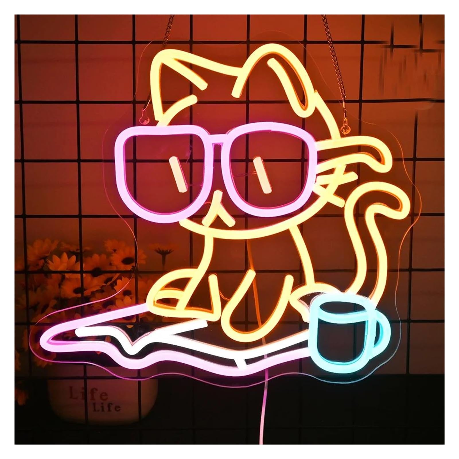 Lemst One Color Signs Lamp Cat Reading Book Neon Sign Wall Decor Dimmable Light Sign For Classroom Book Party Library 34X32cm
