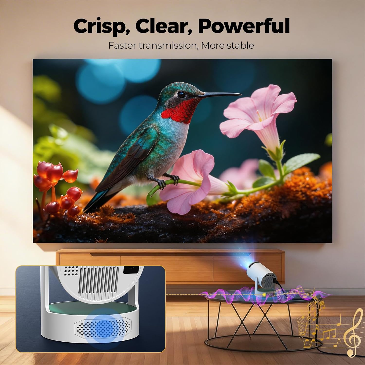 Mini Projector with Bluetooth Speaker Base, Upgraded 200 ANSI Lumens Portable Projector 4K, Auto Focus/Keystone, Compatible with iPhone/TV Stick/Laptop for Home Outdoor Movie