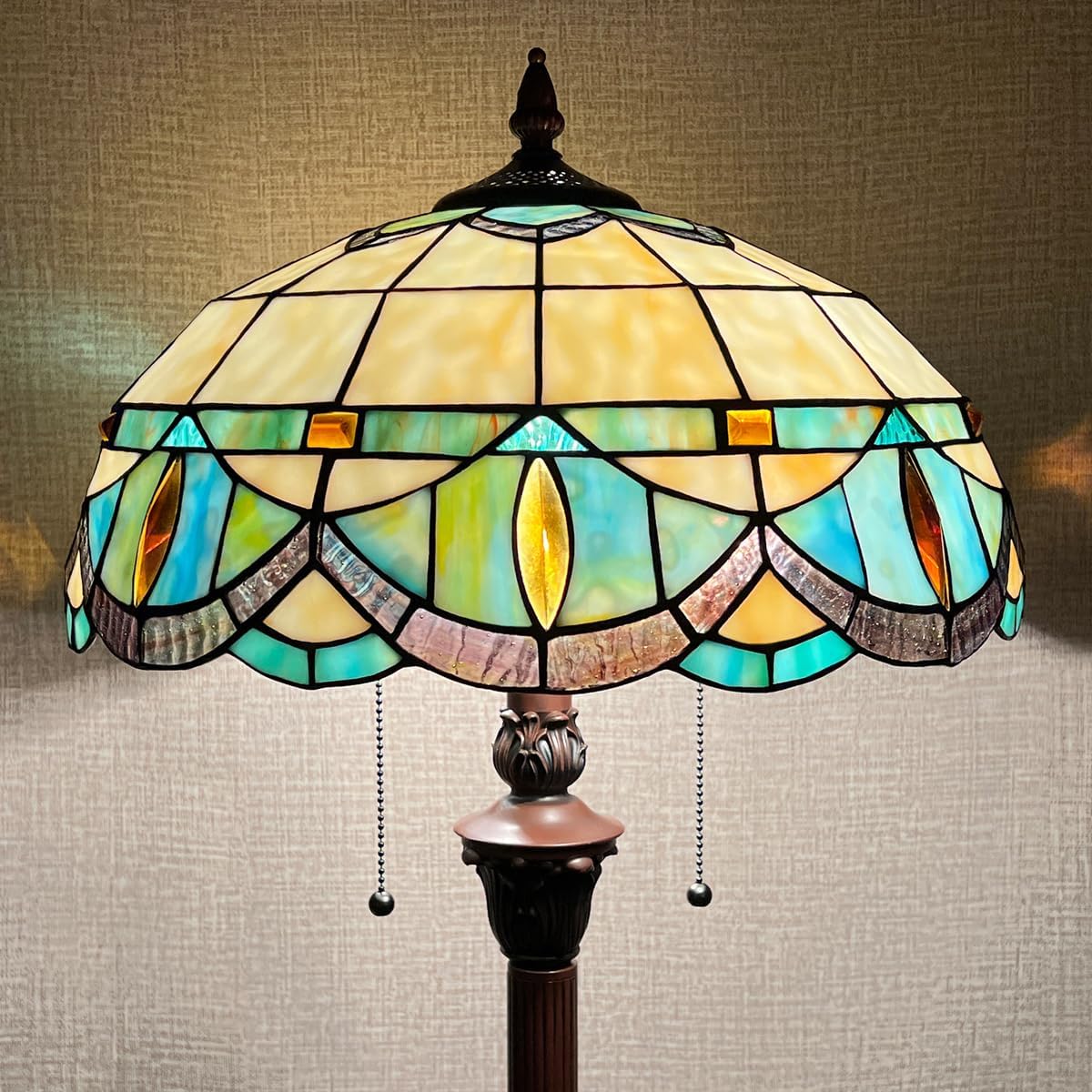 Tiffany Floor Lamp for Living Room,Stained Glass Lamp Shade,Antique Style Tall Standing Lamp,Pole Light Reading for Bedroom Office