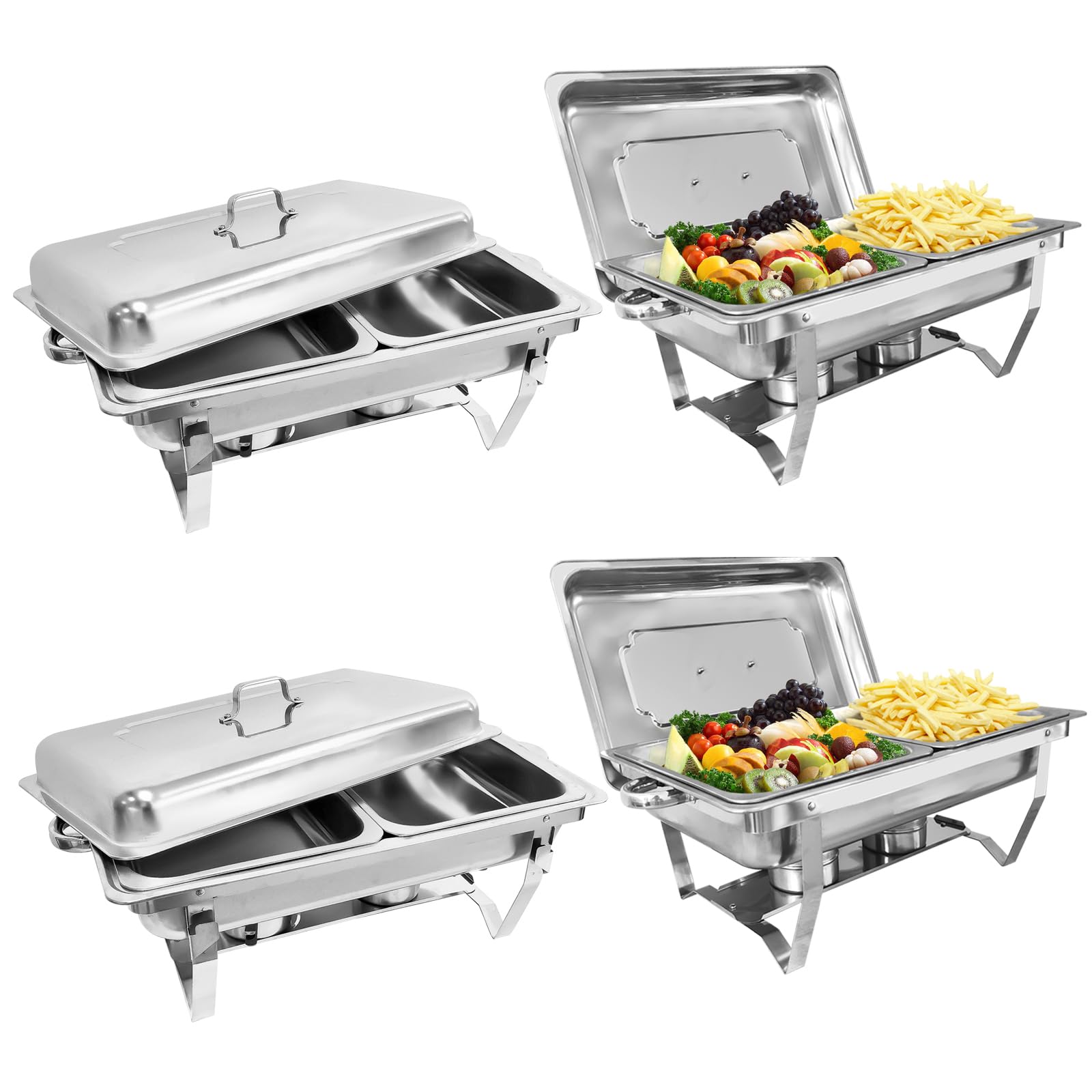 LTKYFZ Party Food Warmer Buffet Set, 4 Pack 8QT Chafing Dish for Buffet, Stainless Steel Half Size Catering Trays and Warmers for Parties, Buffets,