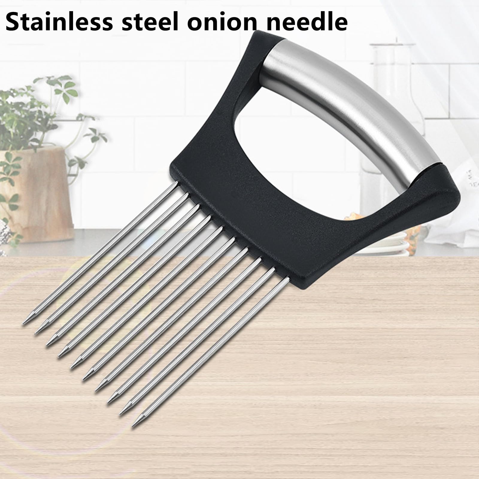 Affettatrice Per Cipolle E Verdure In Acciaio Inox - Taglia Patate, Pomodori, Carne Con 10 Punte E Presa Antiscivolo - Foto 5