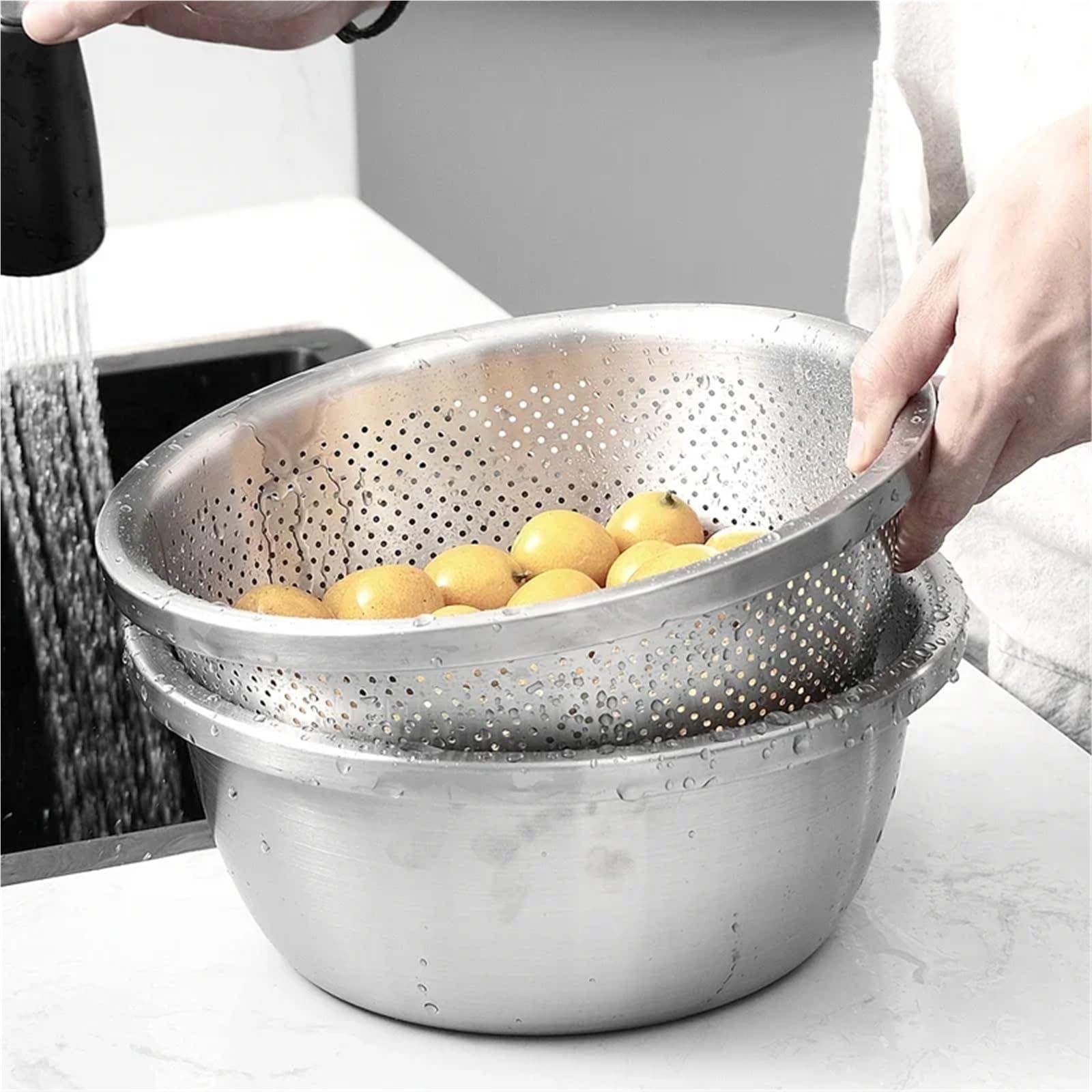 Durszlak Sitko Miska do mieszania 304 Kosz spustowy ze stali nierdzewnej Warzywo Ryż Umywalka Sito wycieku wody Siatka filtra sezamowego(28cm hole basin)