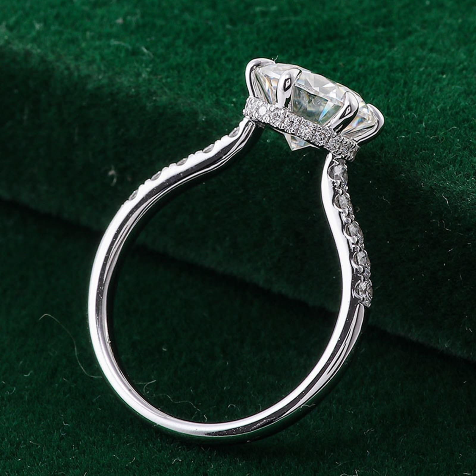 Bague pour femme en or blanc 9 carats avec moissanite ronde à 6 dents
