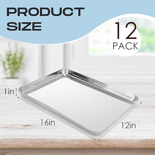 Miniatura 15 de Zopeal Juego de 12 bandejas para hornear, bandejas de acero inoxidable, antiadherentes, bandeja pequeña para servir pasteles, bandejas metálicas