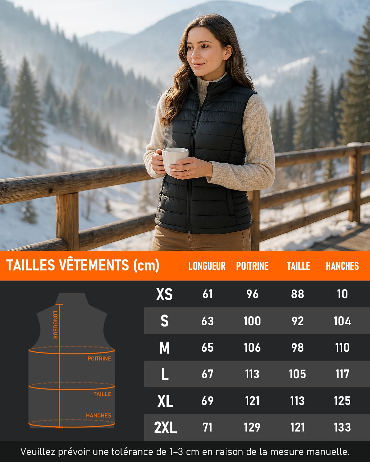 SZNX Gilet Chauffant Femme avec Batterie Incluse – Veste Chauffante Électrique 6 Zones, Gilet Chauffant Hiver Femme 3 Niveaux, Sans Manche, Veste Chauffante Extérieur Froid, Noir