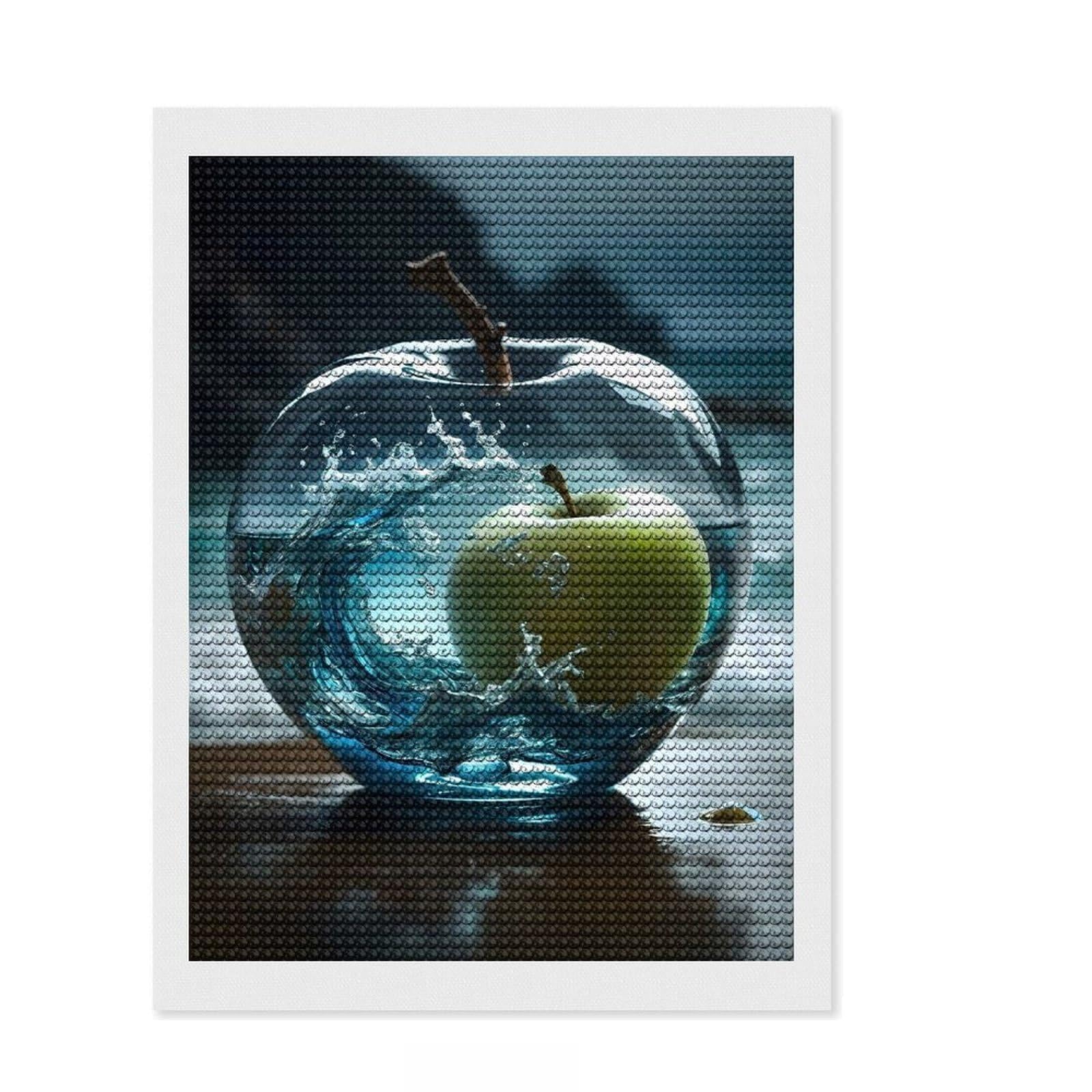 Junmoney Glass Apple Ocean 5D Diamond Painting Kit 12"x16", for Teens, Living Room Decor, Full Kit Included, Artistic Hobby, Leisure Activity