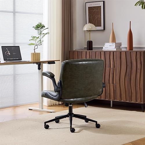 Miniatura 8 de VINGLI Silla cruzada con brazos abatibles ajustables, silla de patas cruzadas con ruedas, silla de oficina extra ancha, cómoda silla de escritorio